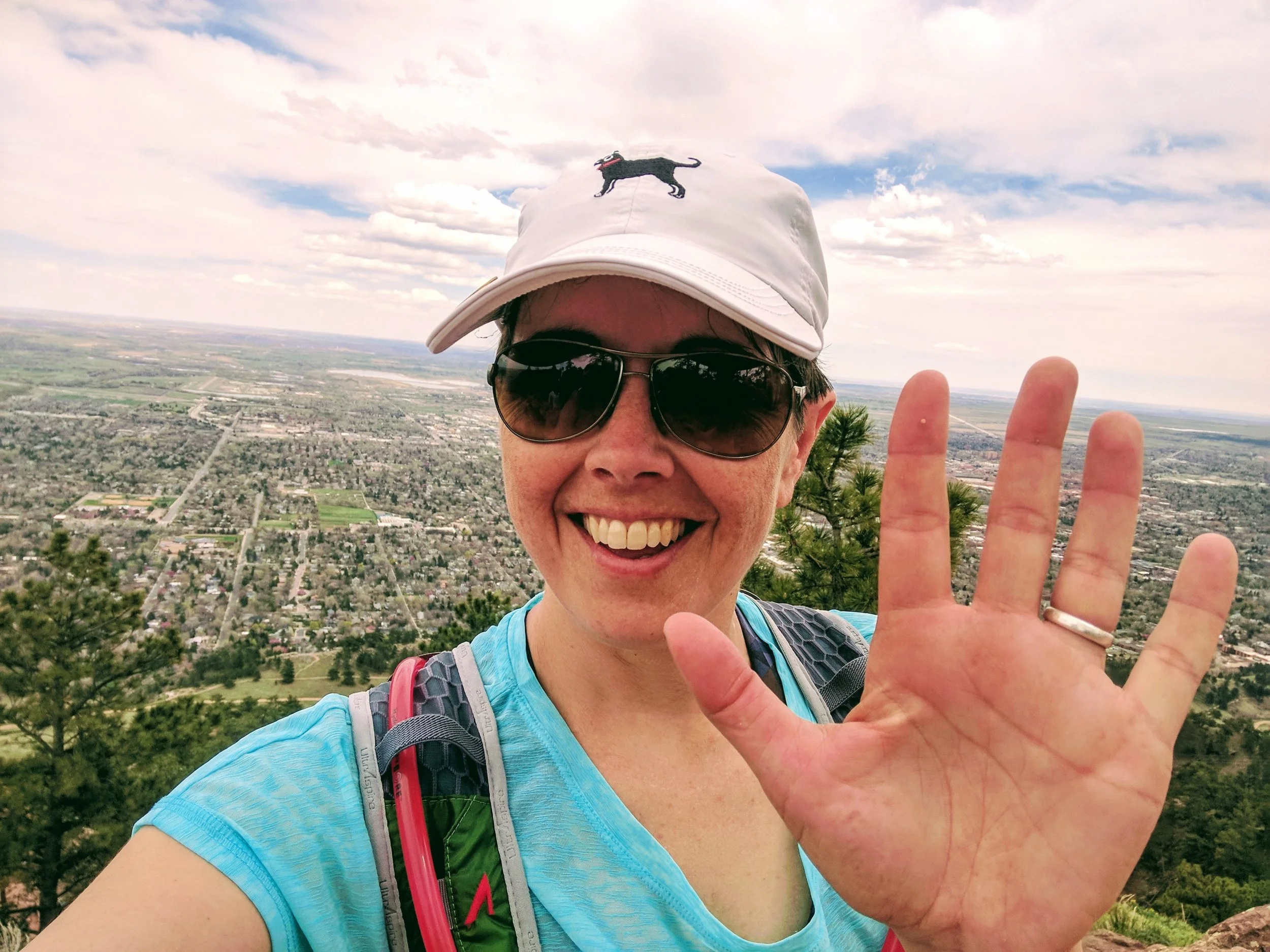 WHOO HOO! Mt. Sanitas, at 6,843', is the lowest of the five summits, but felt SO good to complete.