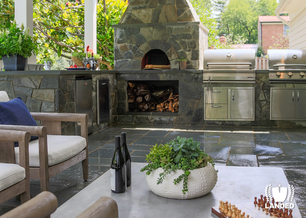 Custom Designed Outdoor Kitchen, Woodfire Pizza Oven and Outdoor Grill Setup | Landed 