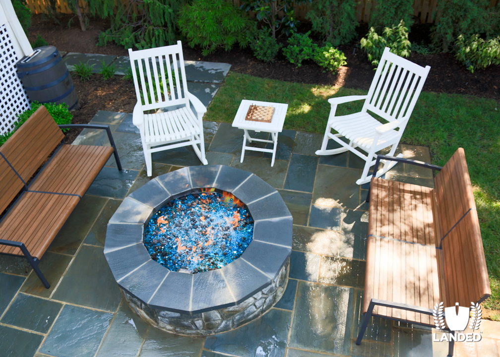 Natural Gas-Burning Fire Pit and Flagstone Patio Social Area | Landed 