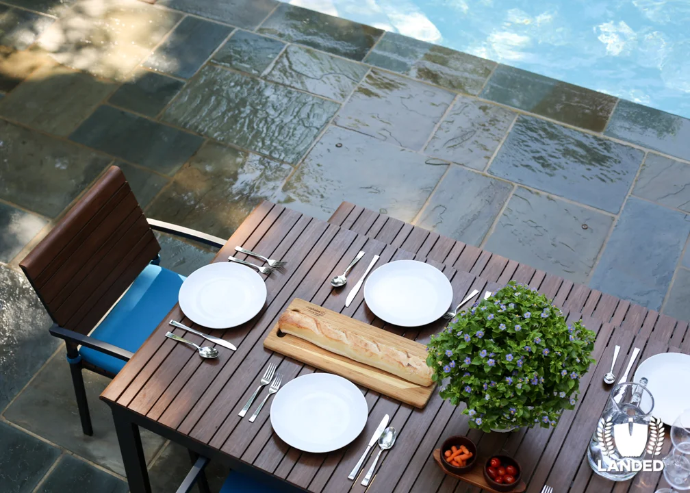 Outdoor Patio and Pool Design with Natural Pennsylvania Flagstone | Landed