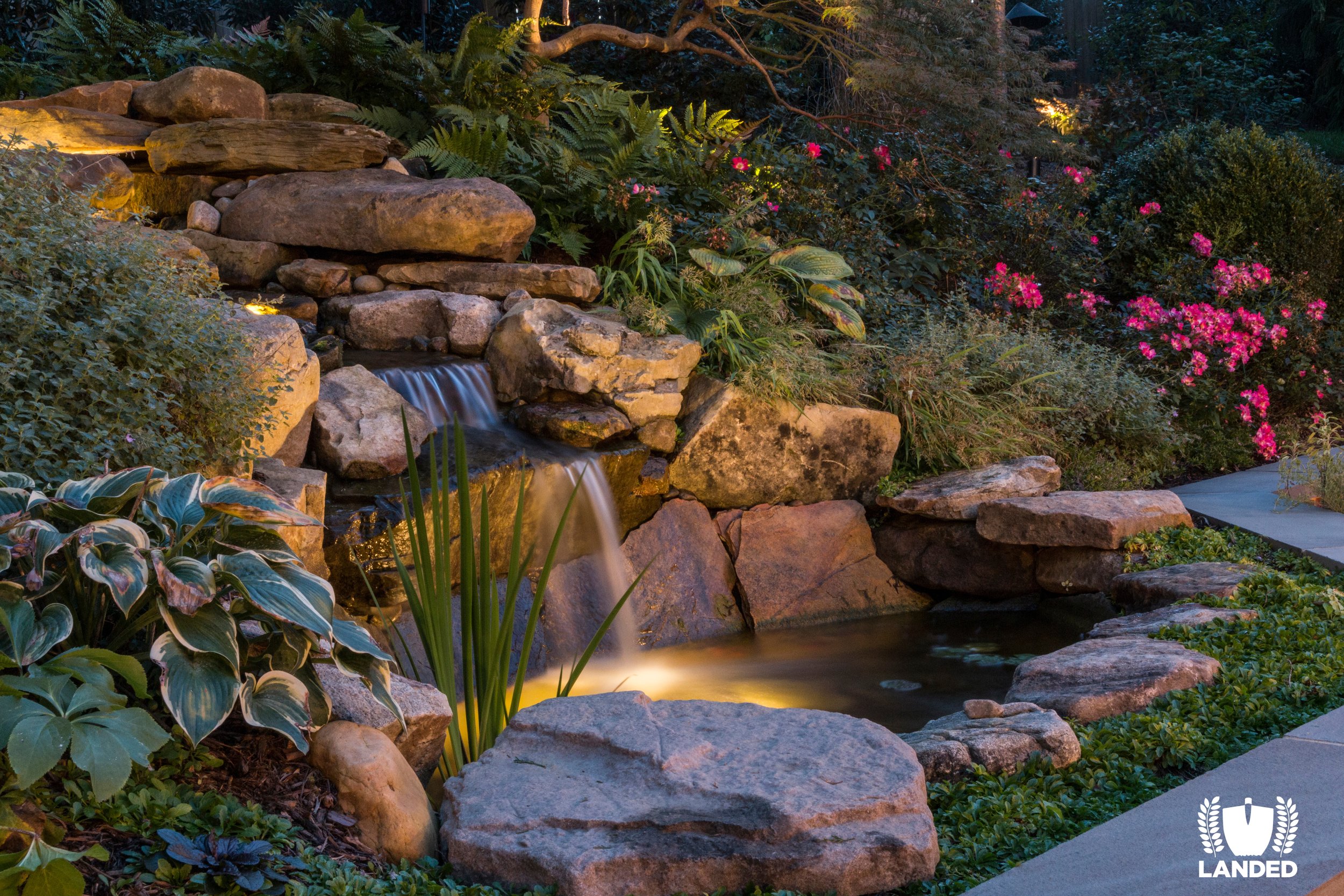  Waterfall, pond, outdoor living, landscape 