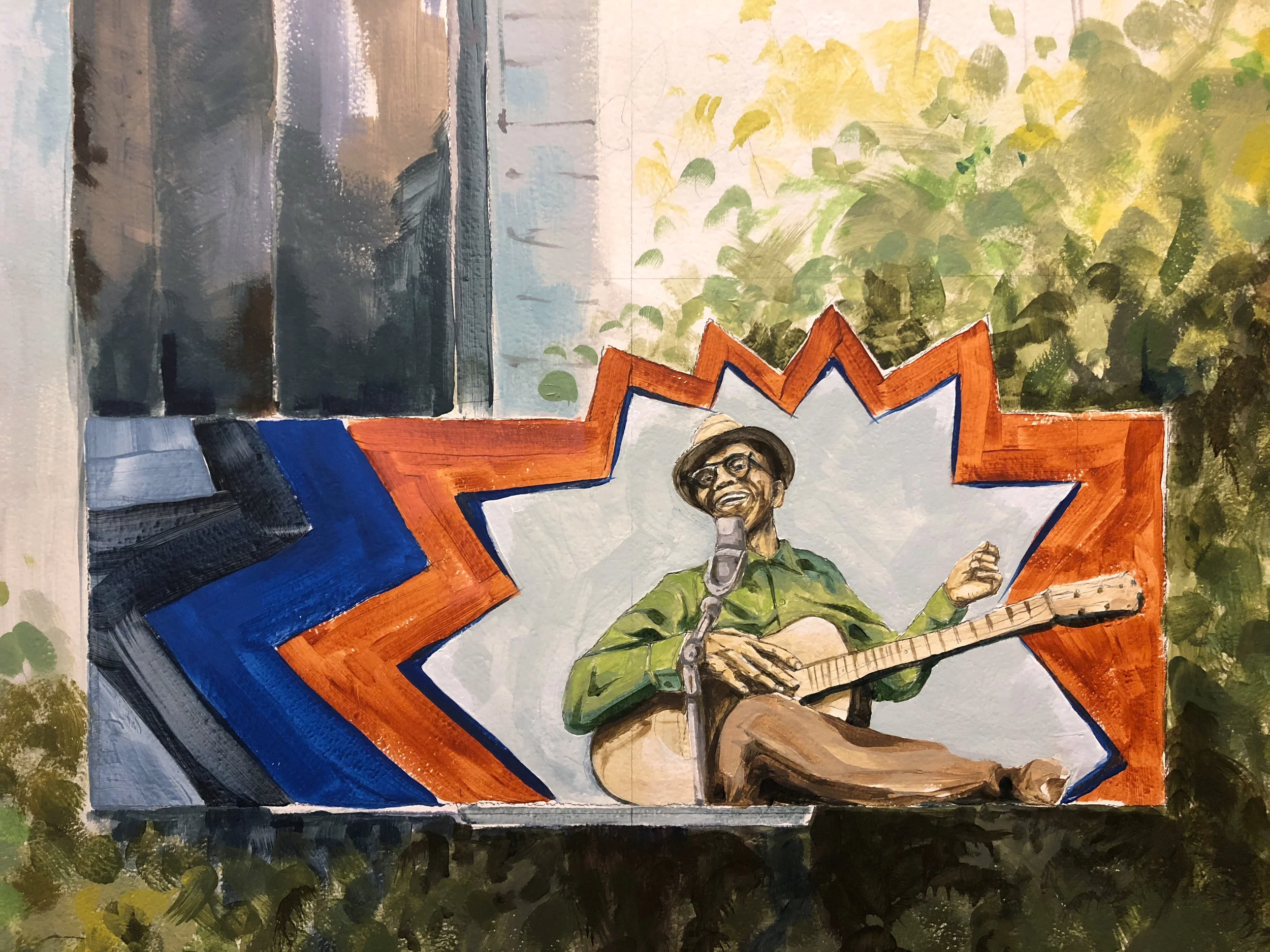 Lightnin' Hopkins. Greenroom A Mural detail, House of Blues Houston