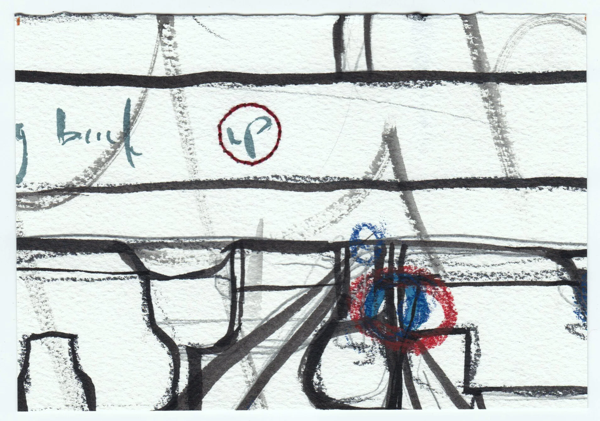 What Holds Us Together, series 2, no. 20. Graphite, ink, colored pencil and cotton floss on paper. 4.25x6”. 2020