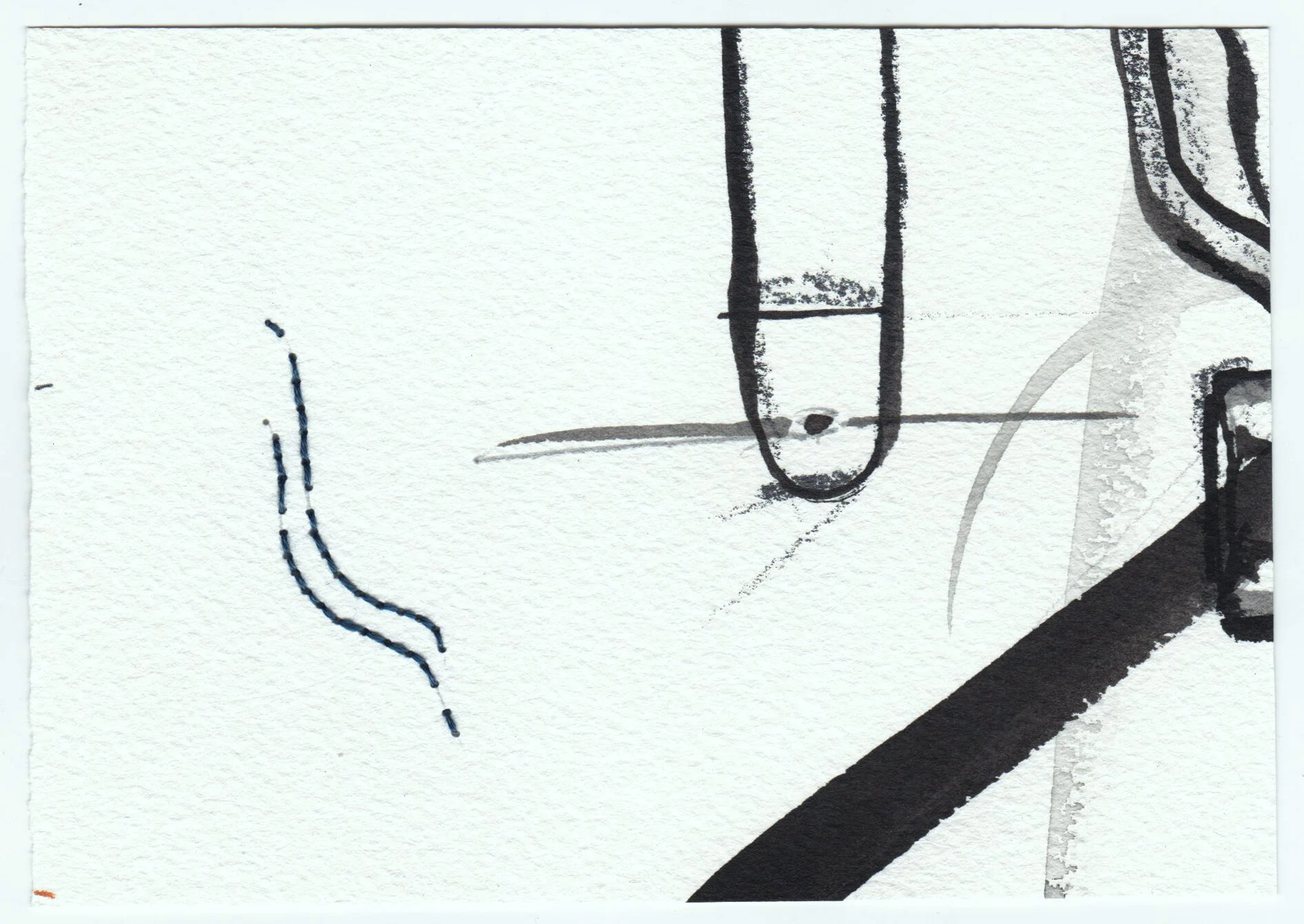 What Holds Us Together, series 2, no. 22. Graphite, ink, colored pencil and cotton floss on paper. 2020