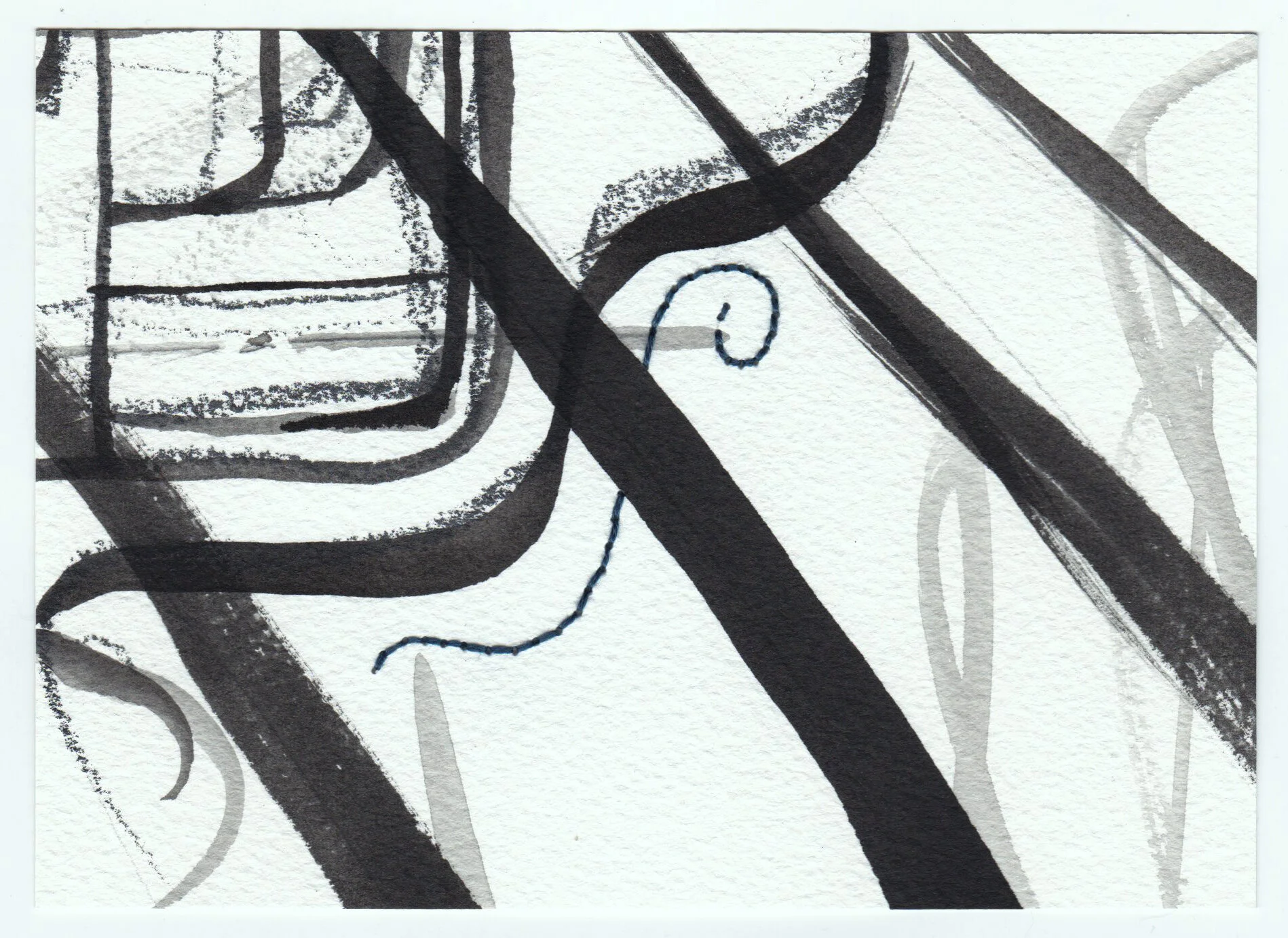 What Holds Us Together, series 2, no. 25. Graphite, ink, colored pencil and cotton floss on paper. 2020
