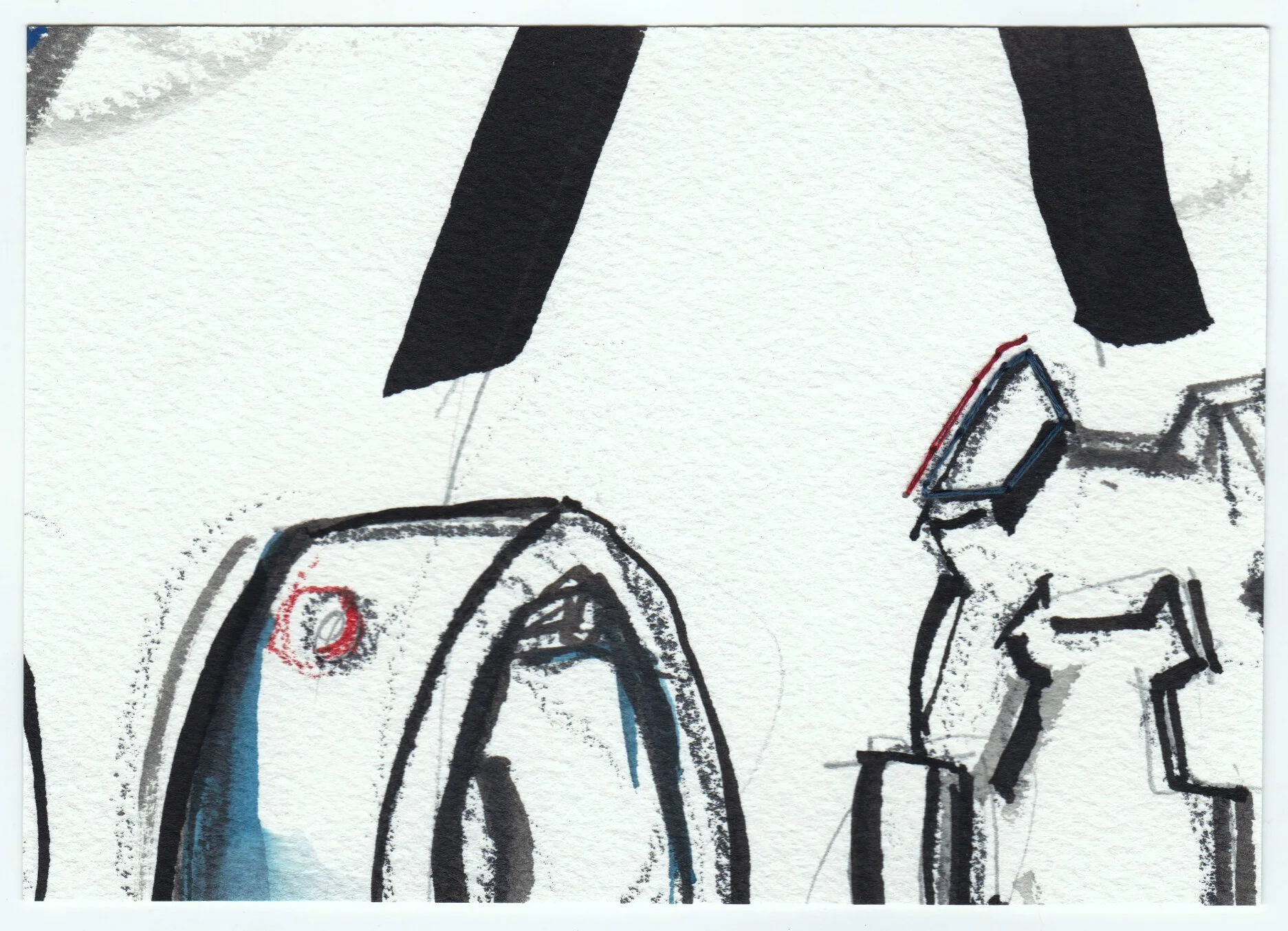 What Holds Us Together, series 2, no. 29. Graphite, ink, colored pencil and cotton floss. 2020