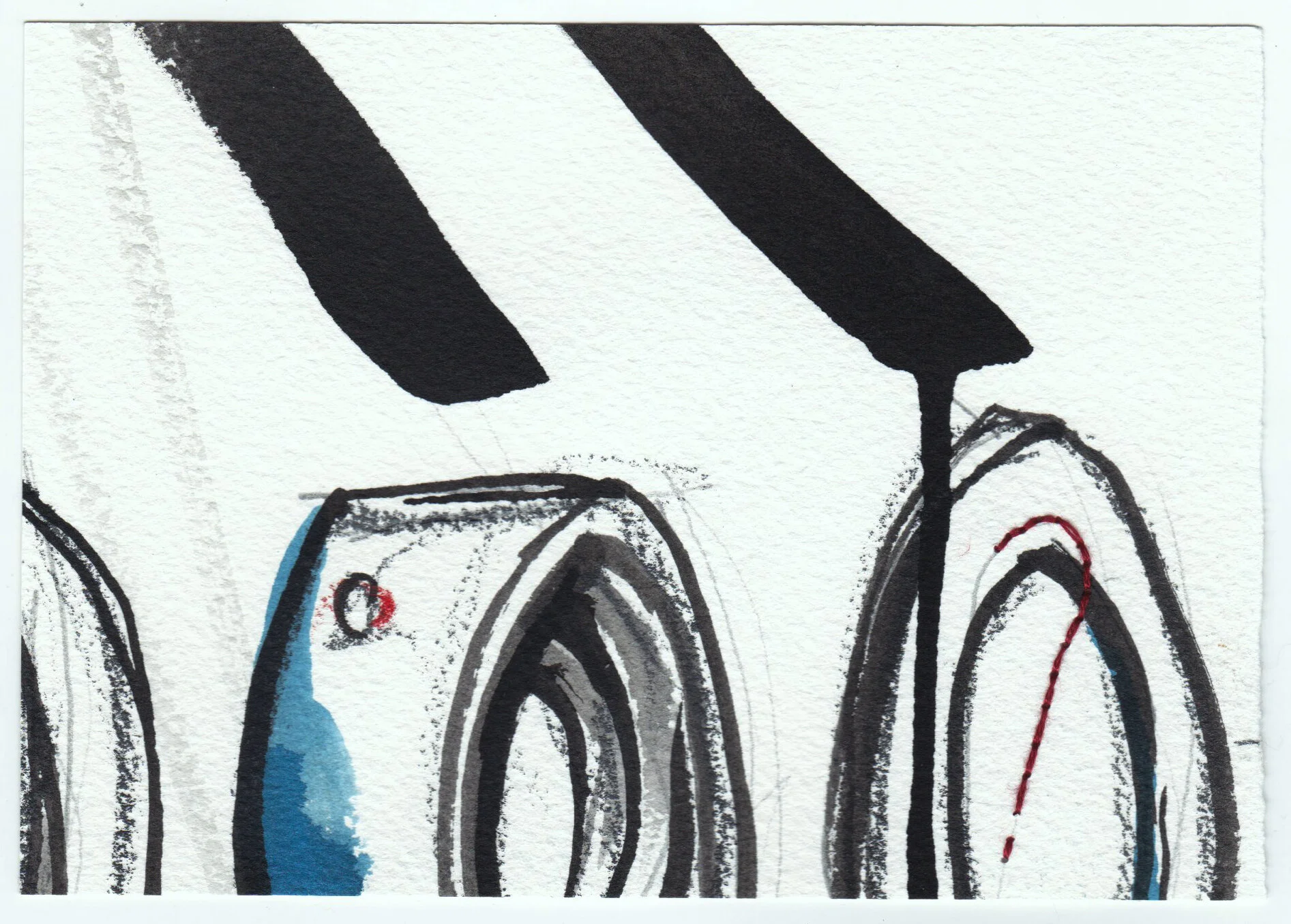What Holds Us Together, series 2, no. 31. Graphite, ink, colored pencil and cotton floss on paper. 2020