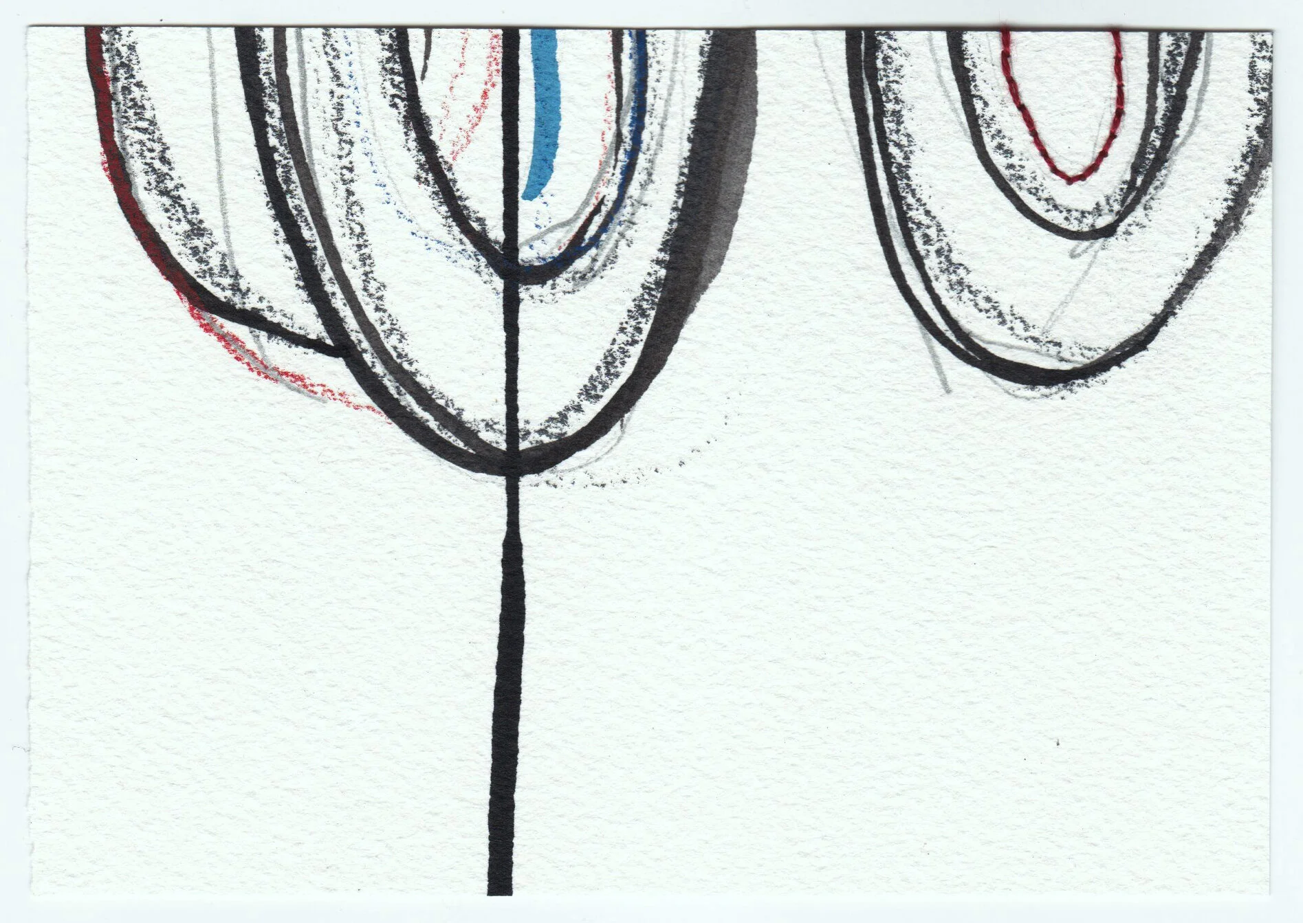 What Holds Us Together, series 2, no. 32. Graphite, ink, colored pencil and cotton floss on paper. 2020