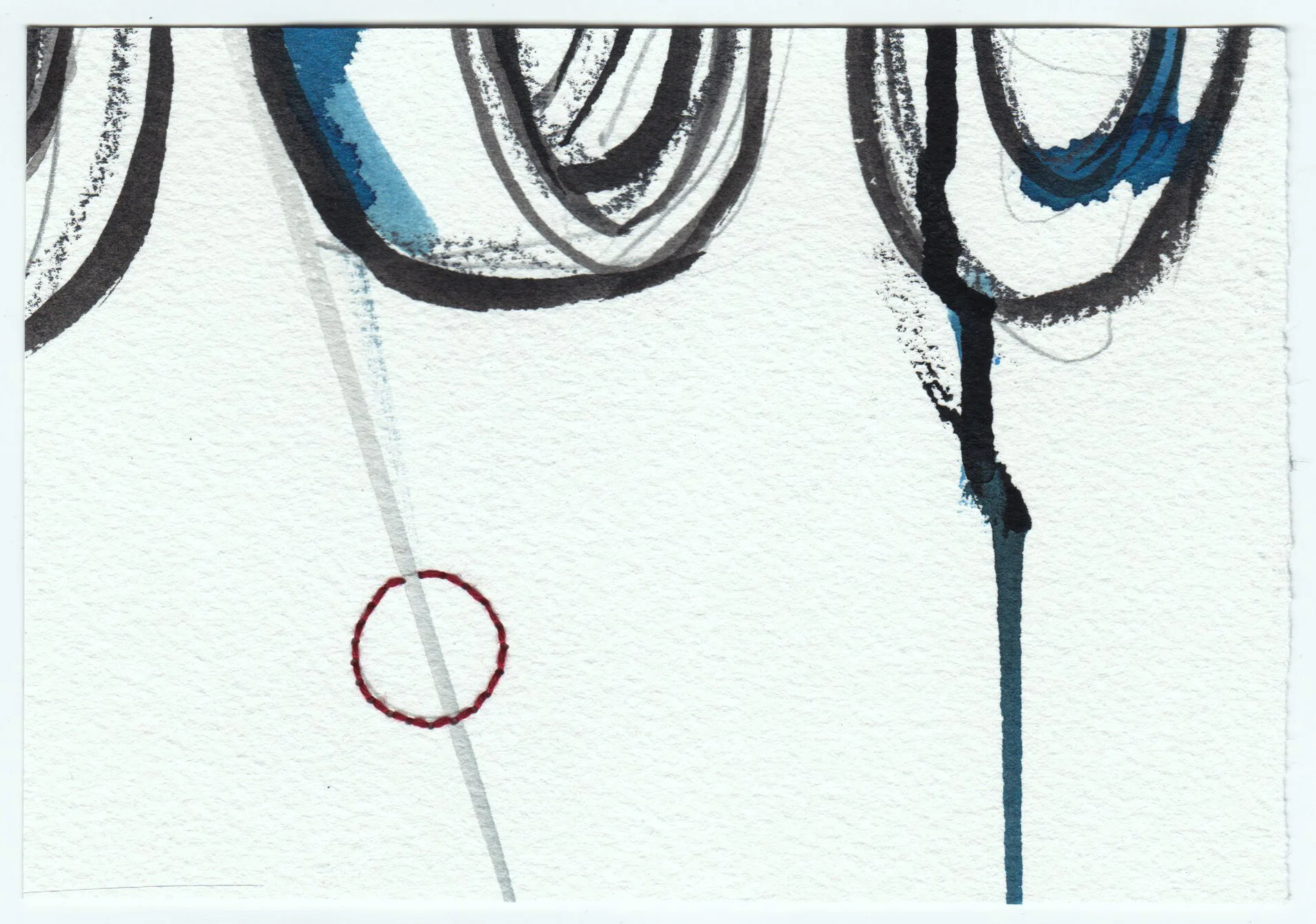 What Holds Us Together, series 2, no. 36. Graphite, ink, colored pencil and floss on paper. 2020