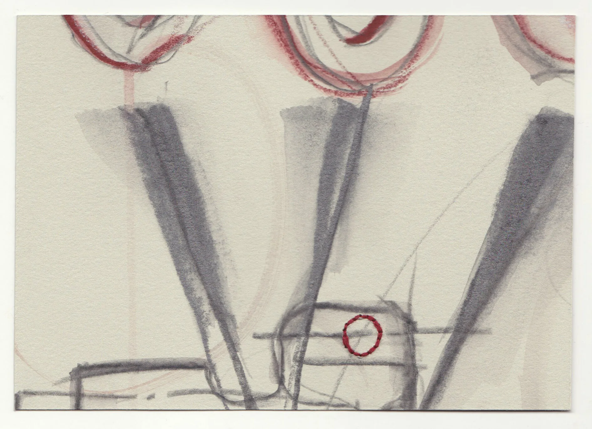 What Holds Us Together, series 3, no. 5. Graphite, pastel and cotton floss on paper. 2020