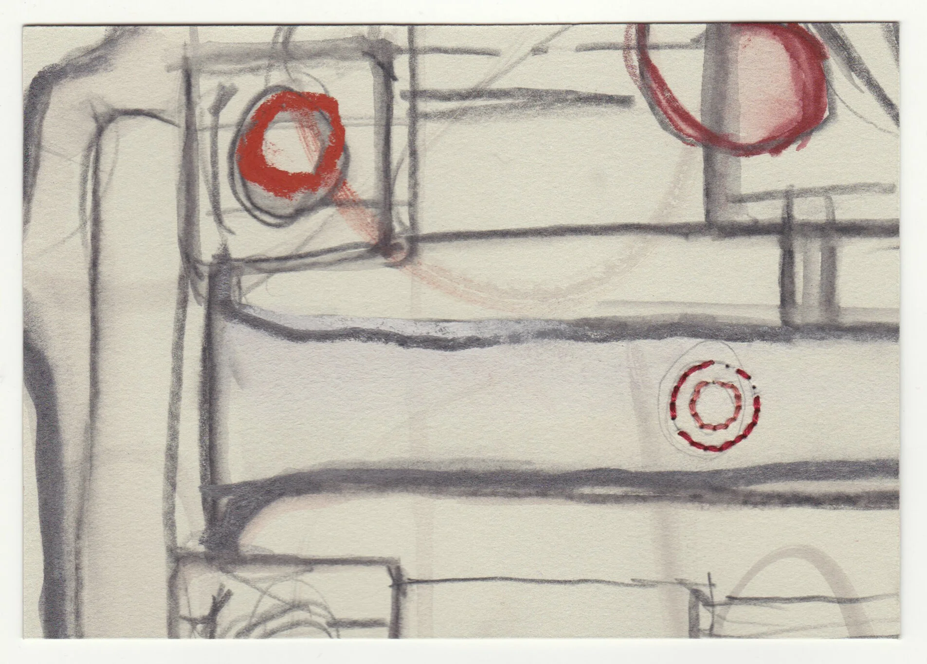 What Holds Us Together, series 3, no. 11. Graphite, pastel and cotton floss on paper. 2020