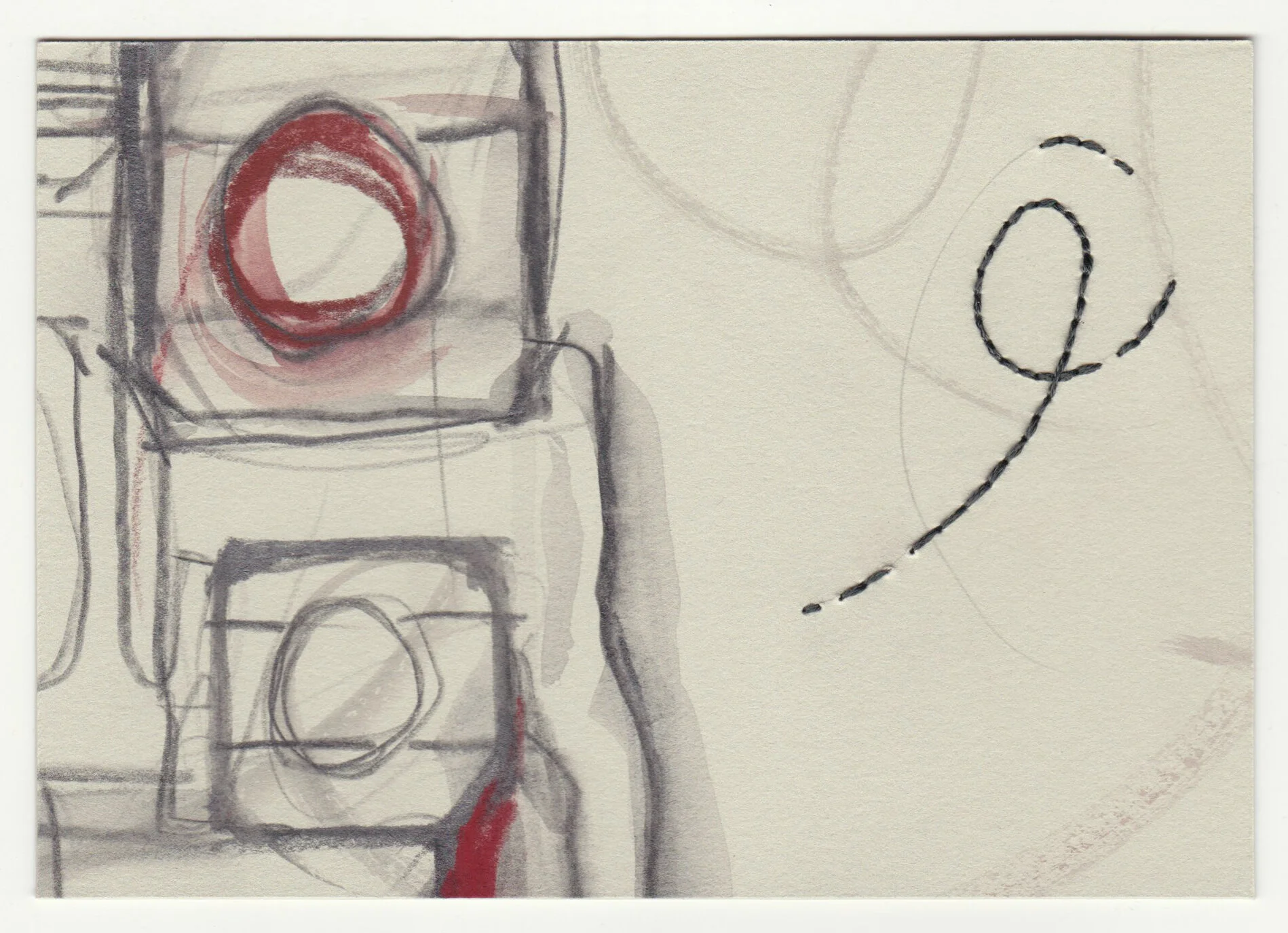 What Holds Us Together, series 3, no. 13. Graphite, pastel and cotton floss on paper. 2020