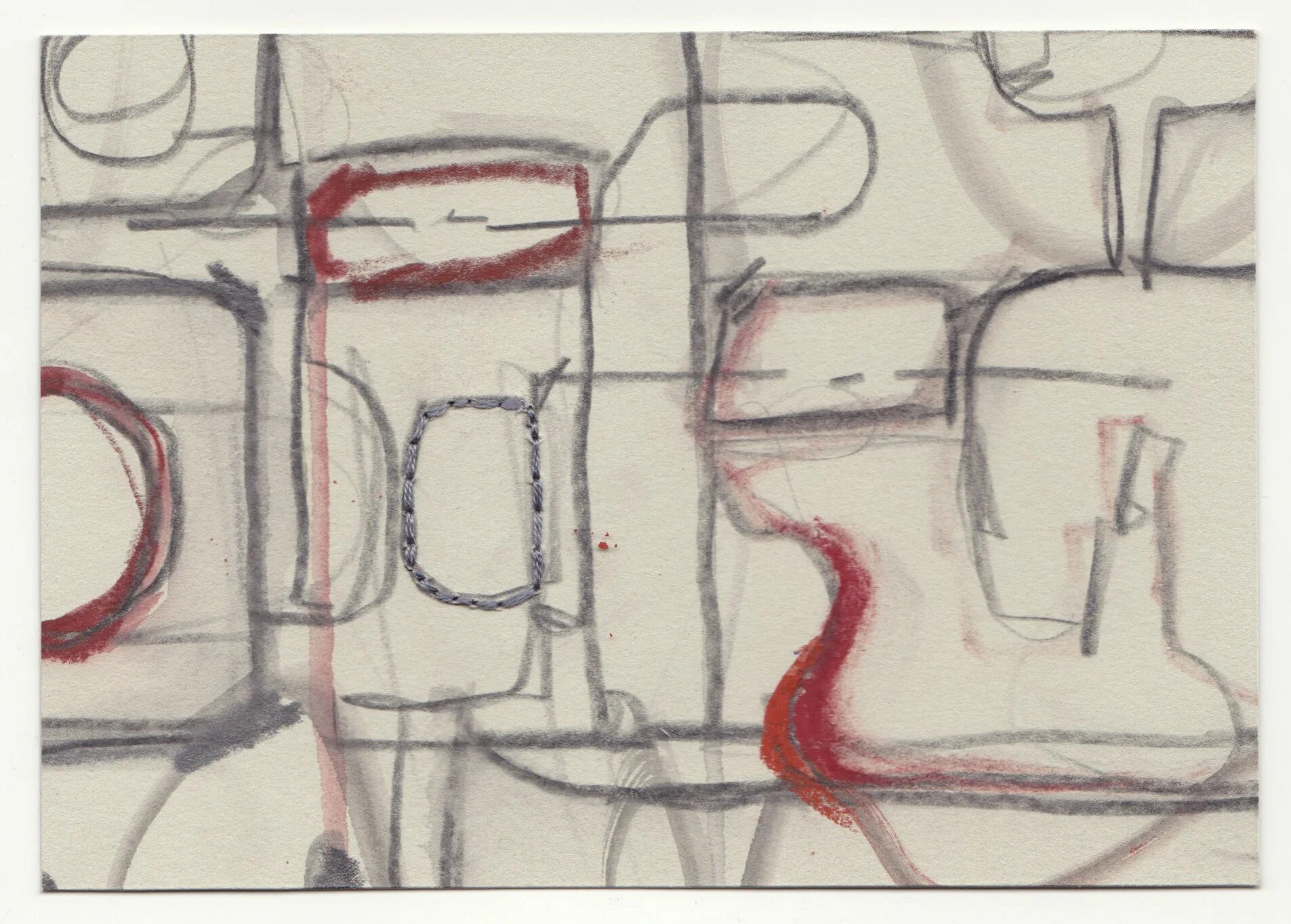 What Holds Us Together, series 3, no. 15. Graphite, pastel and cotton floss on paper. 2020