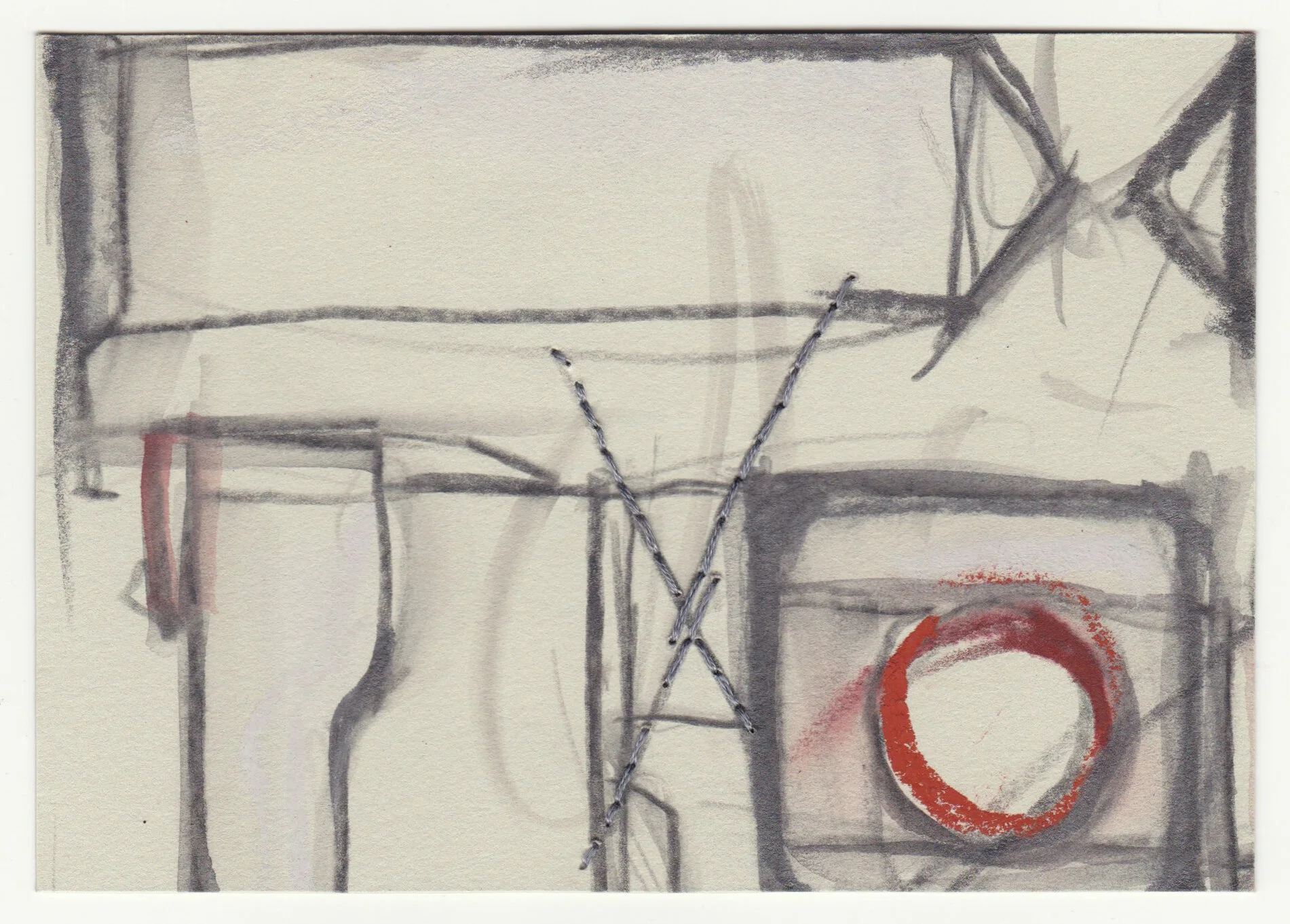 What Holds Us Together, series 3, no. 20. Graphite, pastel and cotton floss on paper. 2020