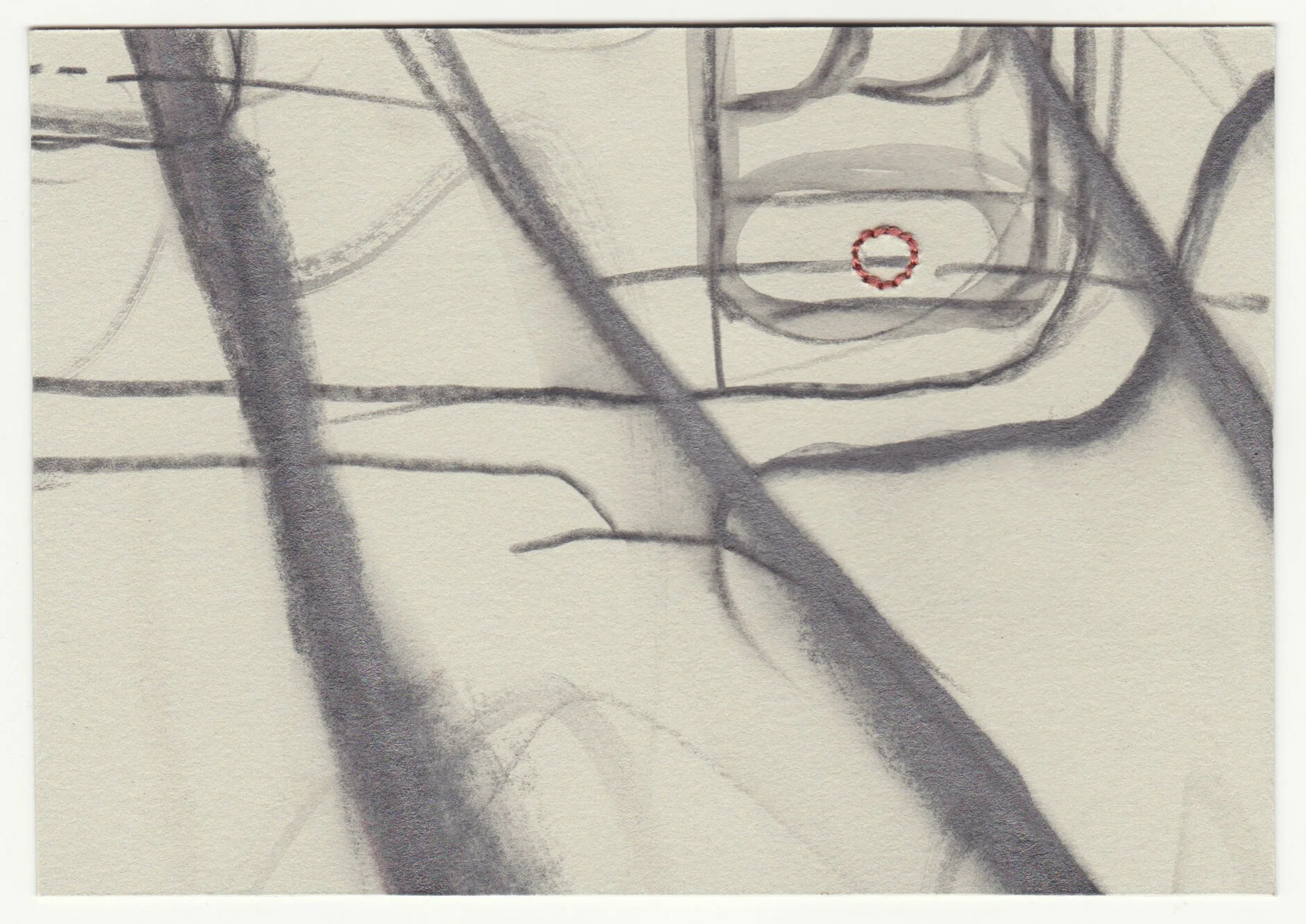 What Holds Us Together, series 3, no. 22. Graphite and cotton floss on paper. 2020