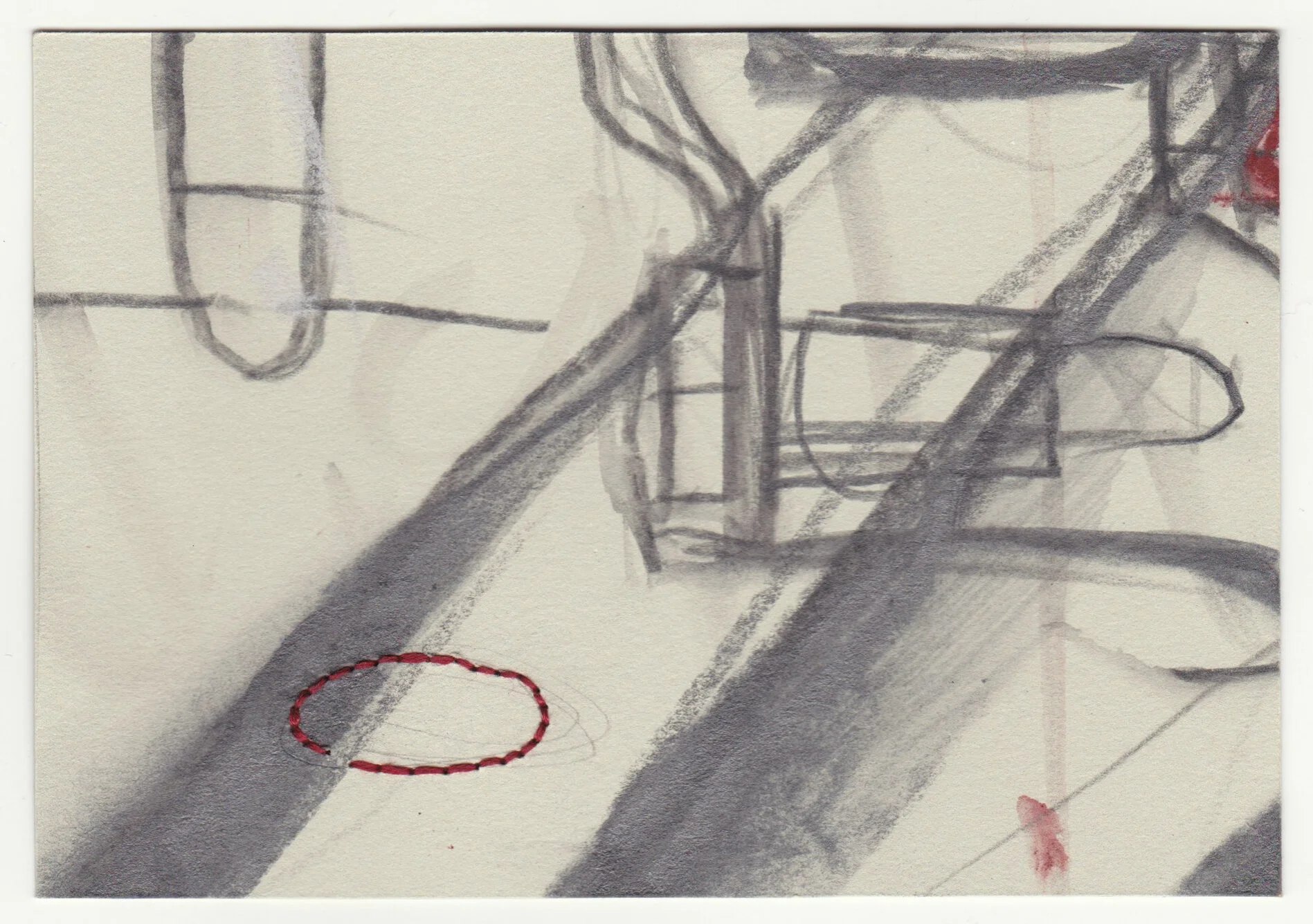 What Holds Us Together, series 3, no. 24. Graphite, pastel and cotton floss on paper. 2020