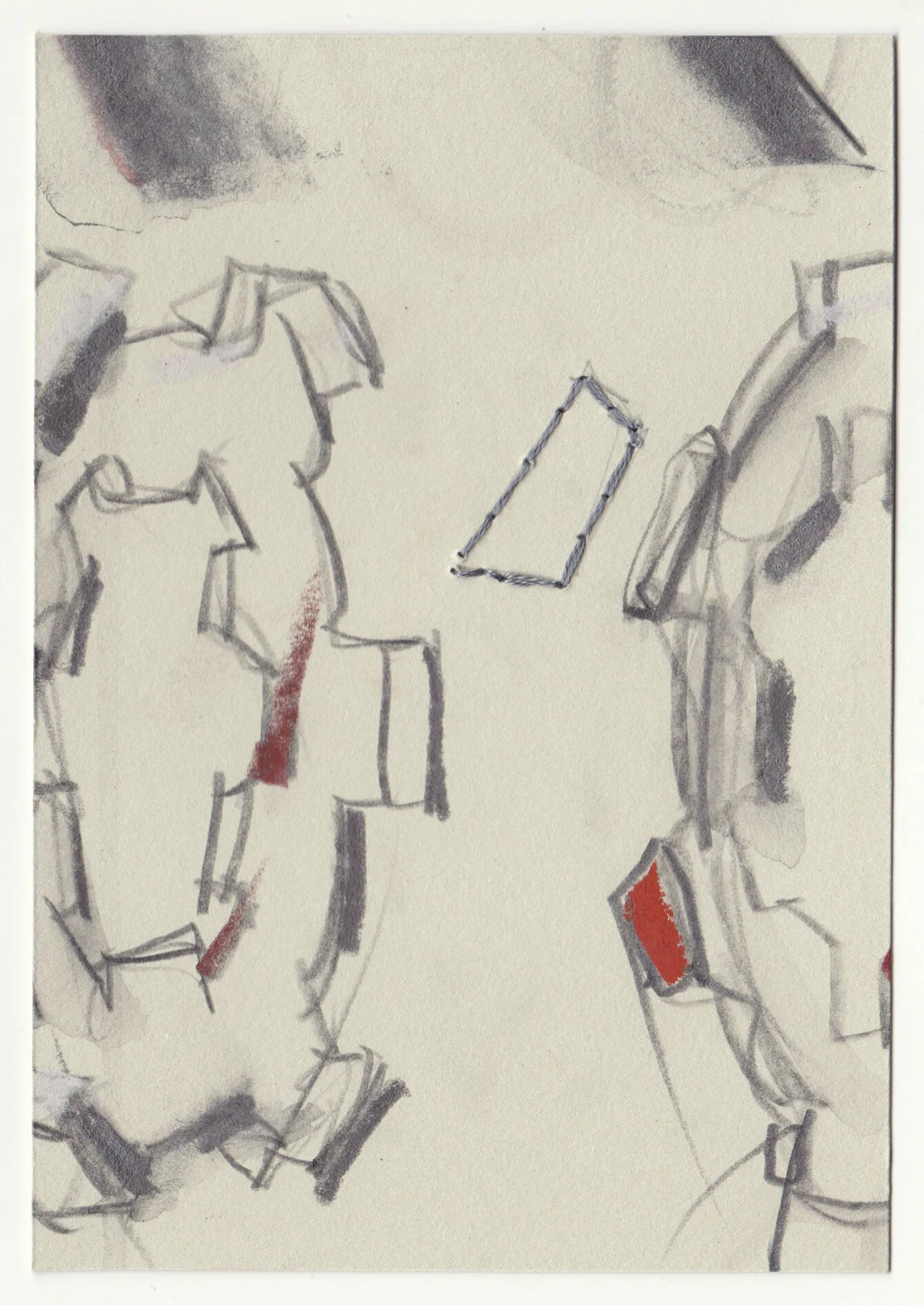 What Holds Us Together, series 3, no. 27. Graphite, pastel and cotton floss on paper. 2020