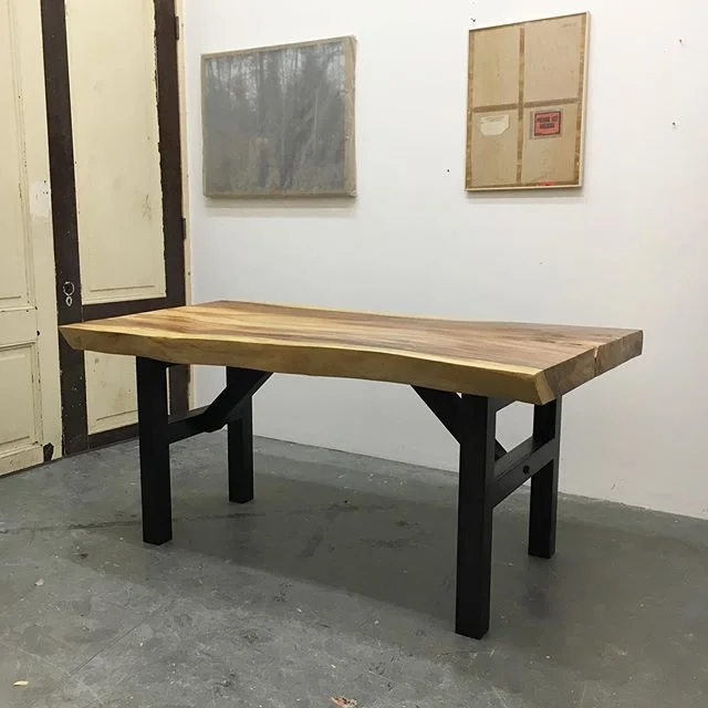 Steel table base for my buddy Zac.
He&rsquo;s had this slab of mystery wood for over 7 years. Always fun to collaborate!