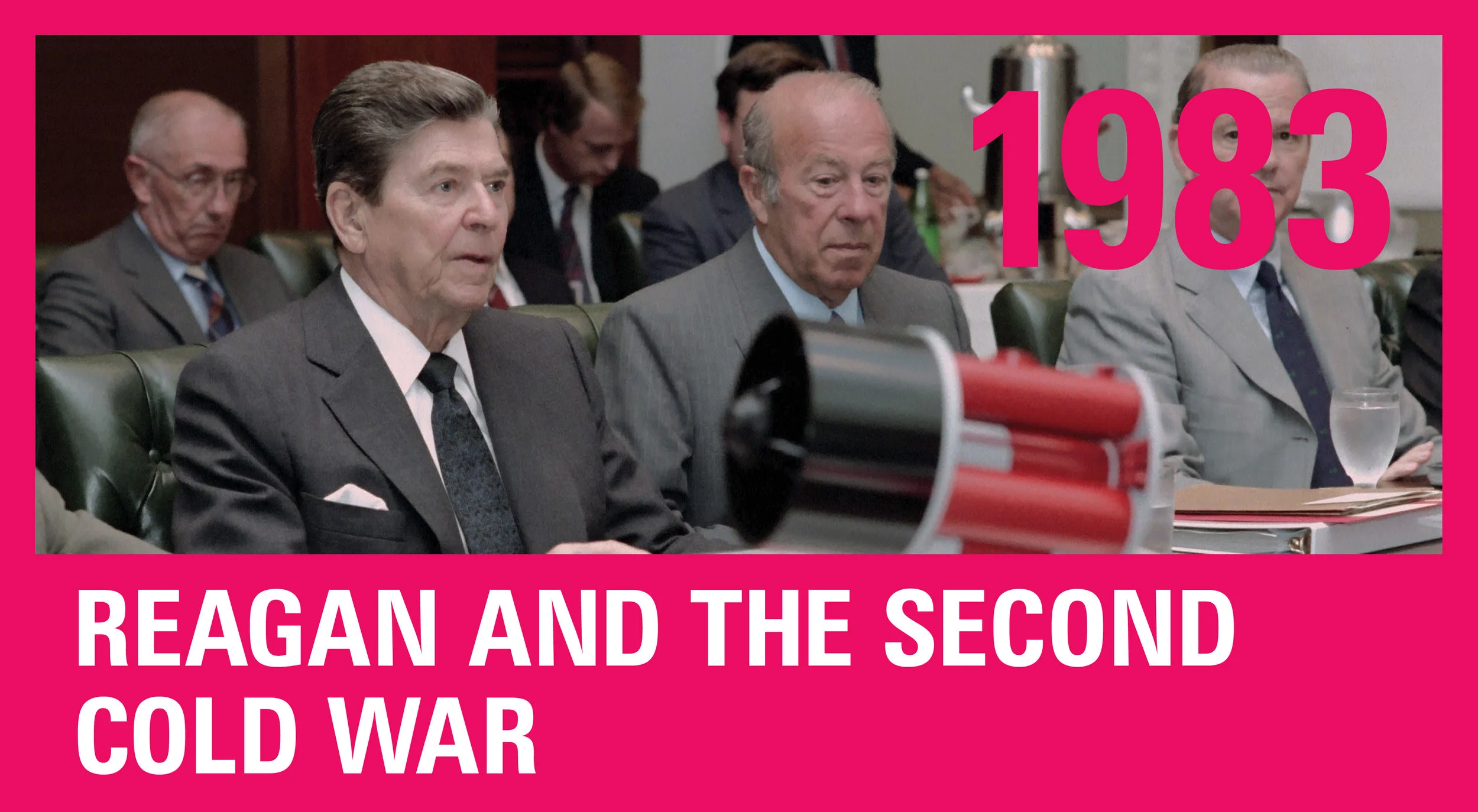 President Reagan, Secretary of State George Shultz, and James Baker, Reagan’s chief-of-staff, in a meeting on the Strategic Defense Initiative. SDI was a announced by President Reagan on March 23, 1983, before a national TV audience. It wanted to us…