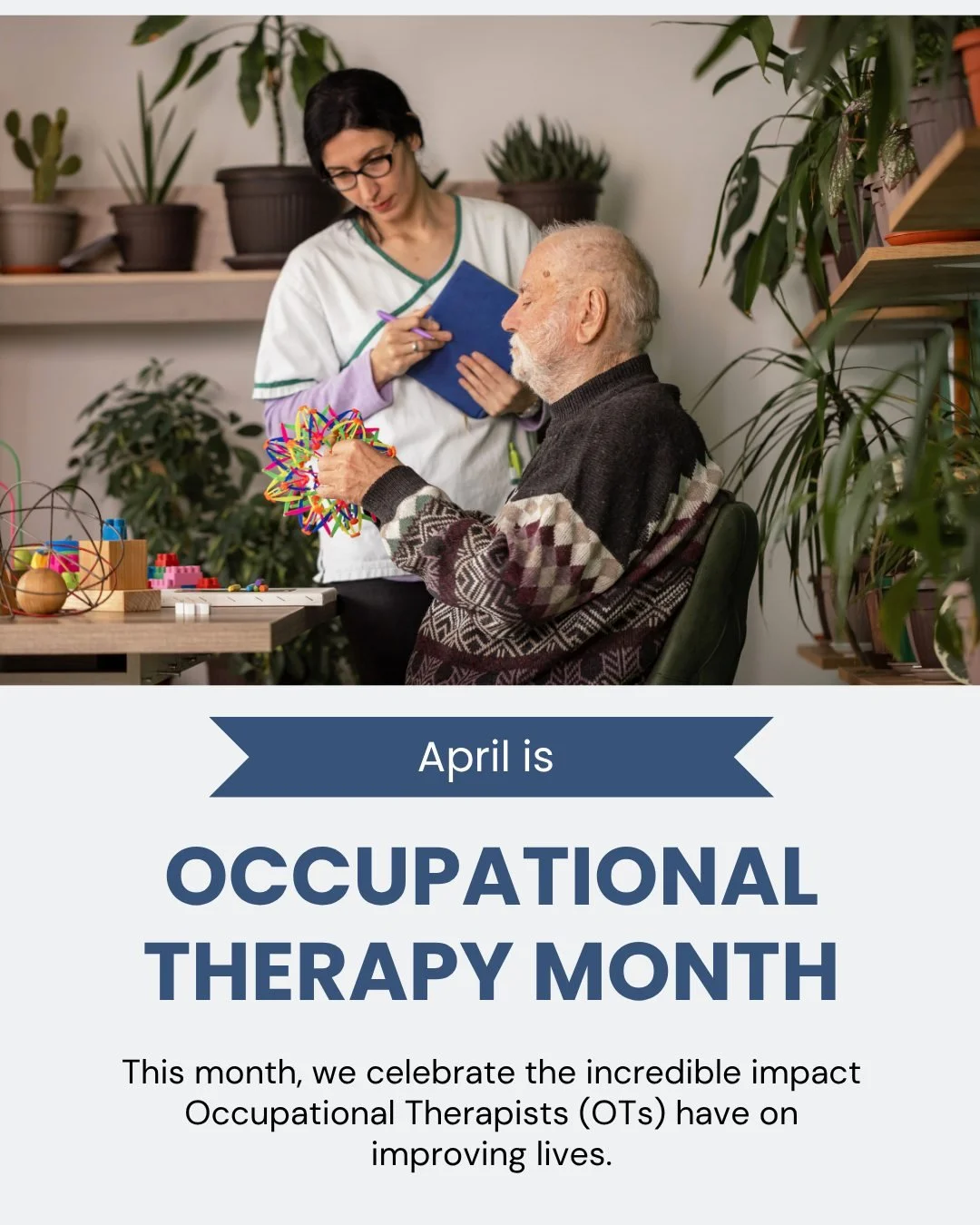 April is Occupational Therapy Month! 

Join us in celebrating the incredible impact of Occupational Therapists (OTs). From helping individuals recover from injuries to supporting those living with disabilities, OTs play a vital role in promoting inde