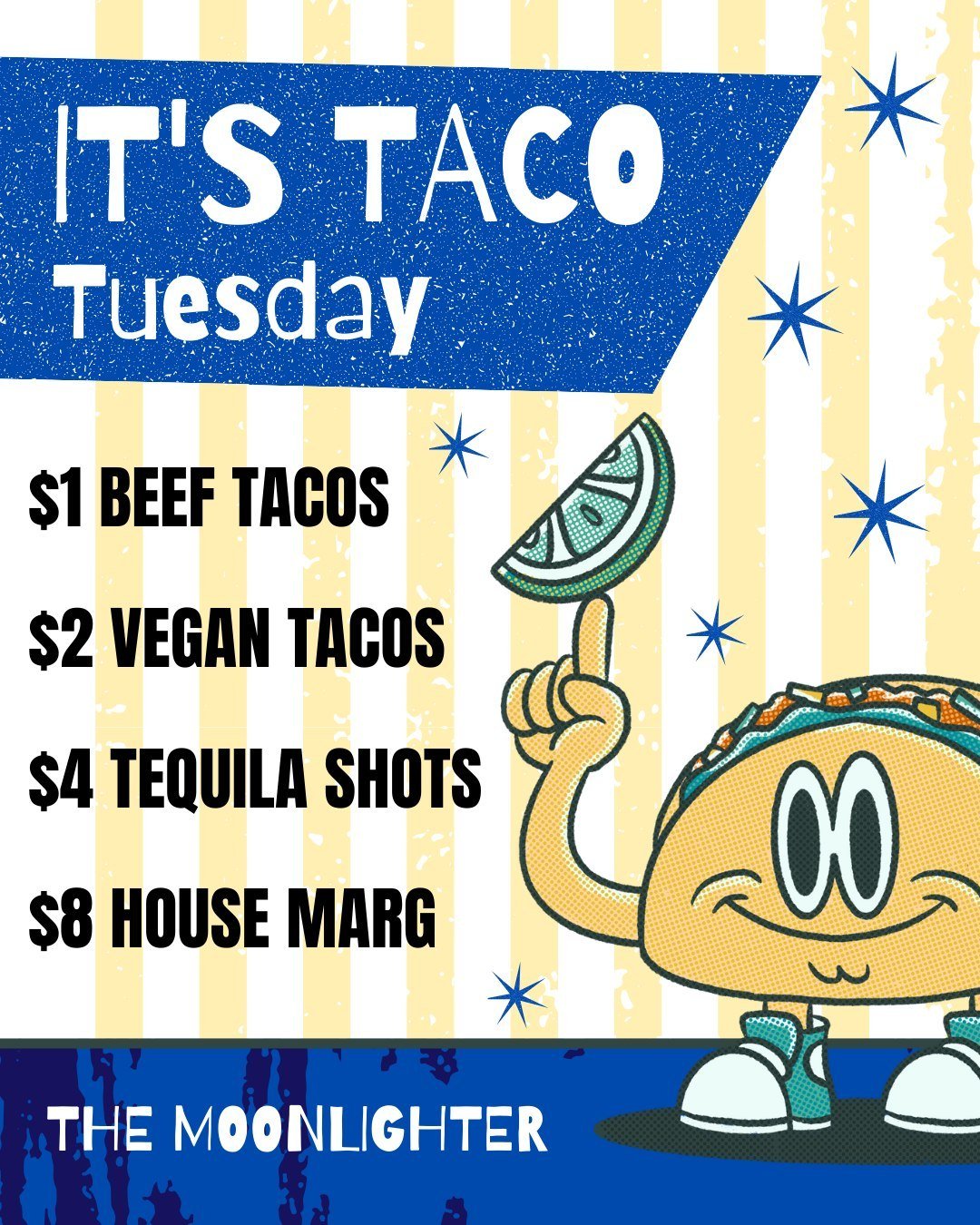 Tuesday, again? Good thing it&rsquo;s Taco Tuesday at the Moonlighter! All kinds of tasty deals, all night long. And don&rsquo;t forget about Happy Hour until 7pm! The Cubs game is at 6:20 and the Sox play at 6:40pm. Let&rsquo;s have a good night!⁠
⁠