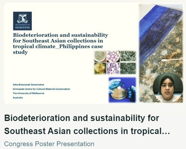 Don't forget to check out the poster from @artsunimelb Grimwade Centre PhD student @sekabs02 about Biodeterioration in Southeast Asia and how next-generation sequencing can be used for microbial profiling on 24th of September via IIC Asia-Pacific Vir