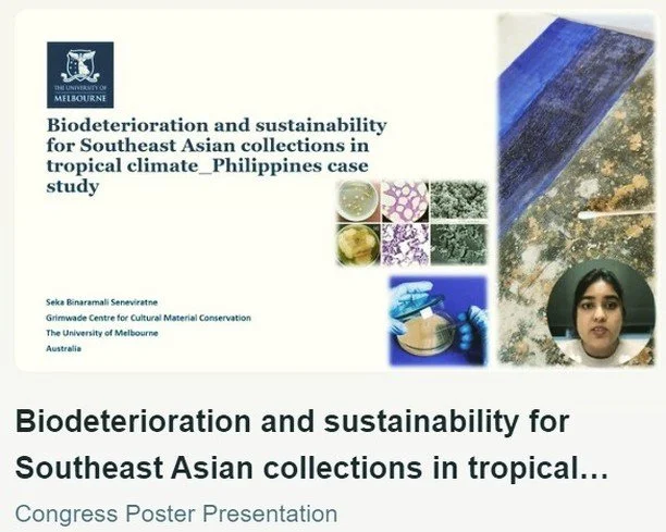 Don't forget to check out the poster from @artsunimelb Grimwade Centre PhD student @sekabs02 about Biodeterioration in Southeast Asia and how next-generation sequencing can be used for microbial profiling on 24th of September via IIC Asia-Pacific Vir