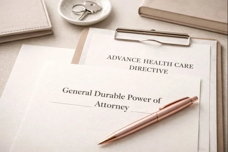 Power of Attorney and Advance Health Care Directive documents for a Los Angeles mobile notary appointment.