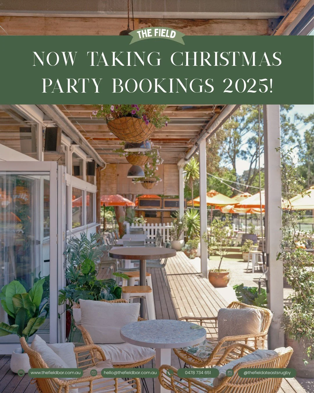 🎄 &lsquo;Tis the Season to Start Planning! 🎉

Get ahead of the rush and lock in your Christmas party at The Field Bar. From laid-back lunches to festive soir&eacute;es, we&rsquo;ve got the space, the menu, and the vibes to match. 🍽️🍸

✨ Customisa