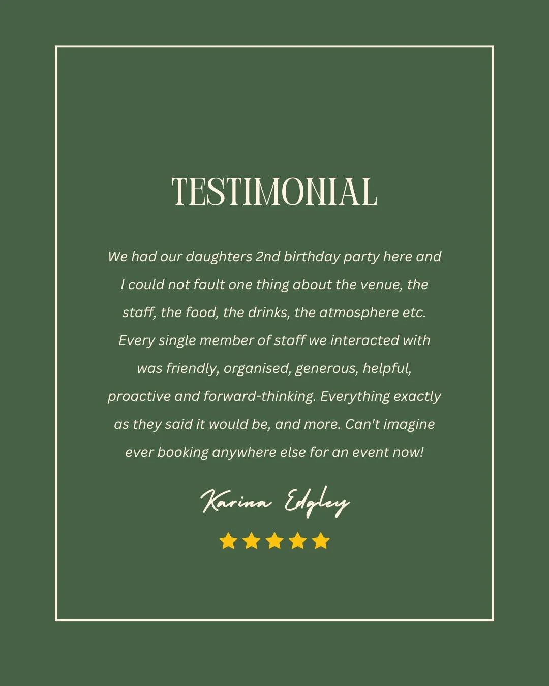 🌟 &ldquo;Can&rsquo;t imagine ever booking anywhere else for an event now!&rdquo;

We loved hosting this gorgeous 2nd birthday &mdash; big thanks to this lovely family for the kind words 💛

Looking for a laid-back spot with top-notch service for you