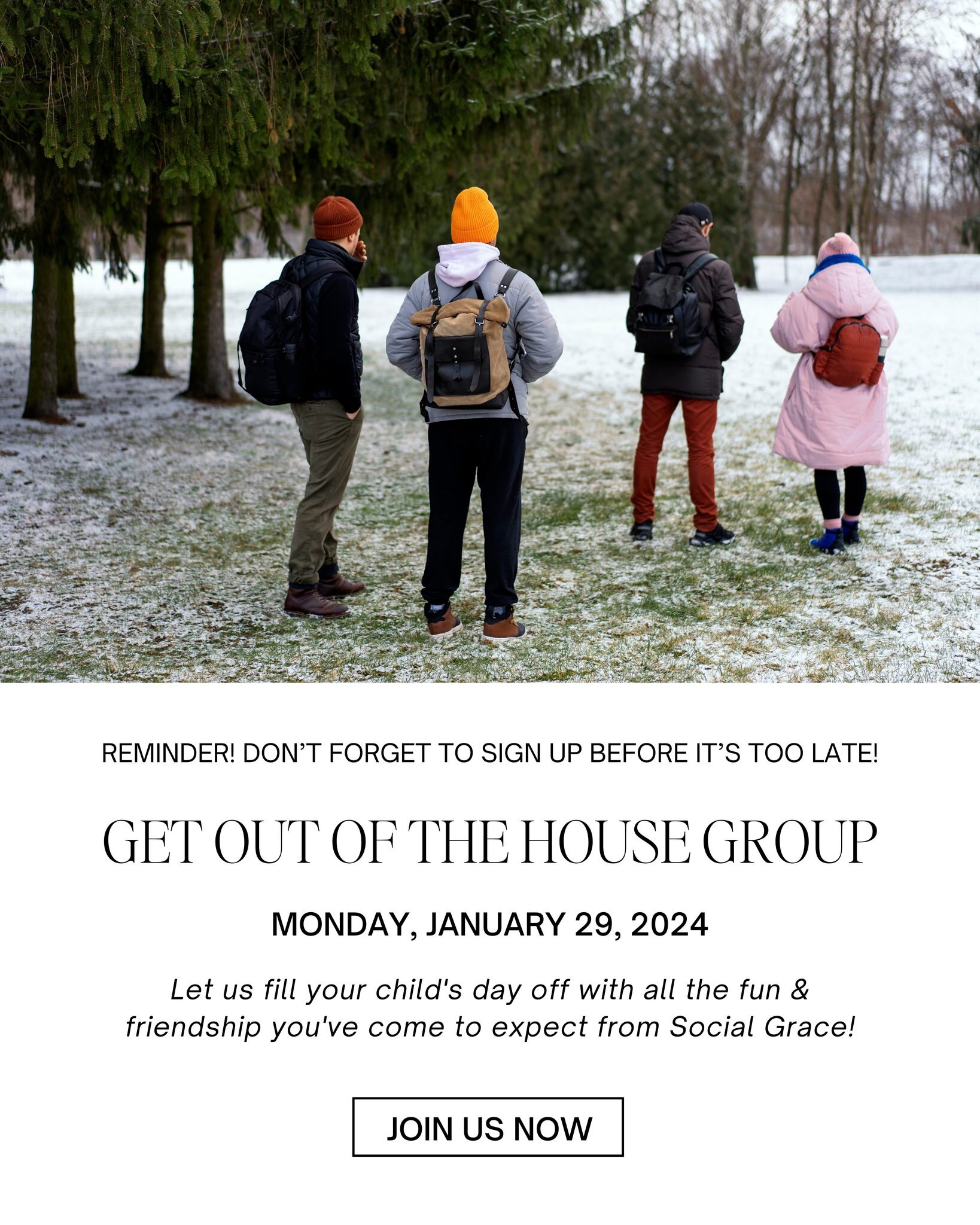 📢 REMINDER: Join the January GET OUT OF THE HOUSE Group! 🌳

Hey everyone! 🌟 Break the routine and make Monday memorable by joining our January Get Out of the House Group on January 29th! 🚀 It's a perfect opportunity to shake off the Monday blues 