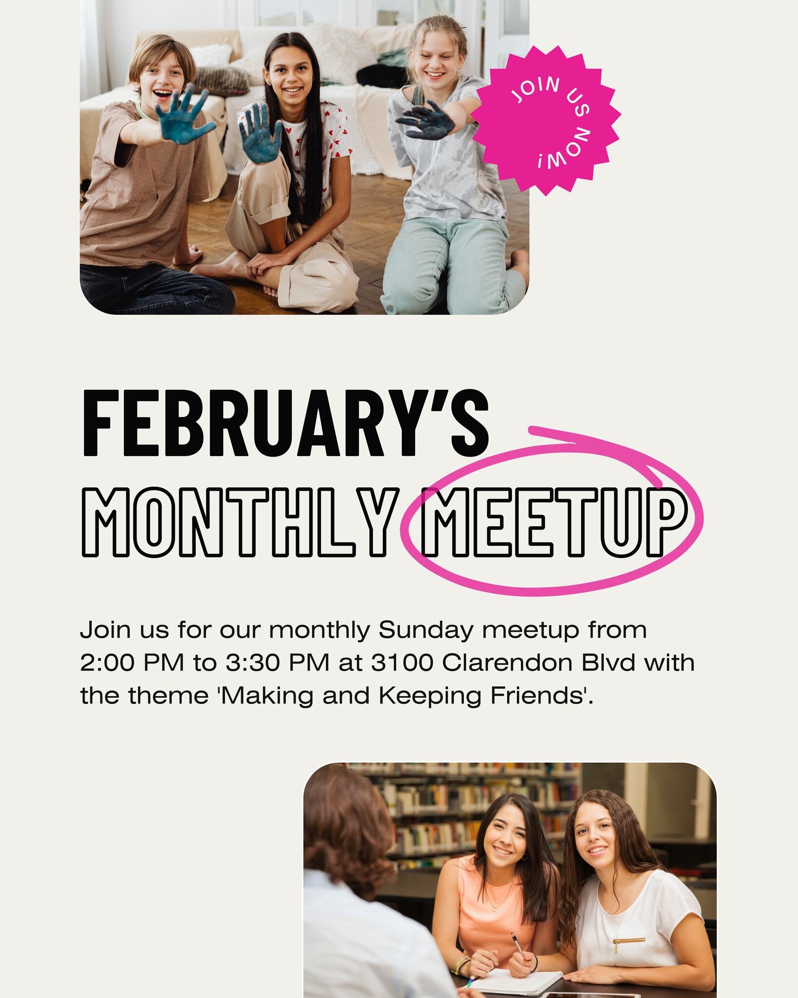 📢 REMINDER: Join us for the February Sunday Monthly Meetup! 🎉

Hey everyone! 🌟 

We're excited to invite you to our next Monthly Meetup, where we'll be delving into the essential skills for making and keeping friends! 🤝 

Get ready for an interac