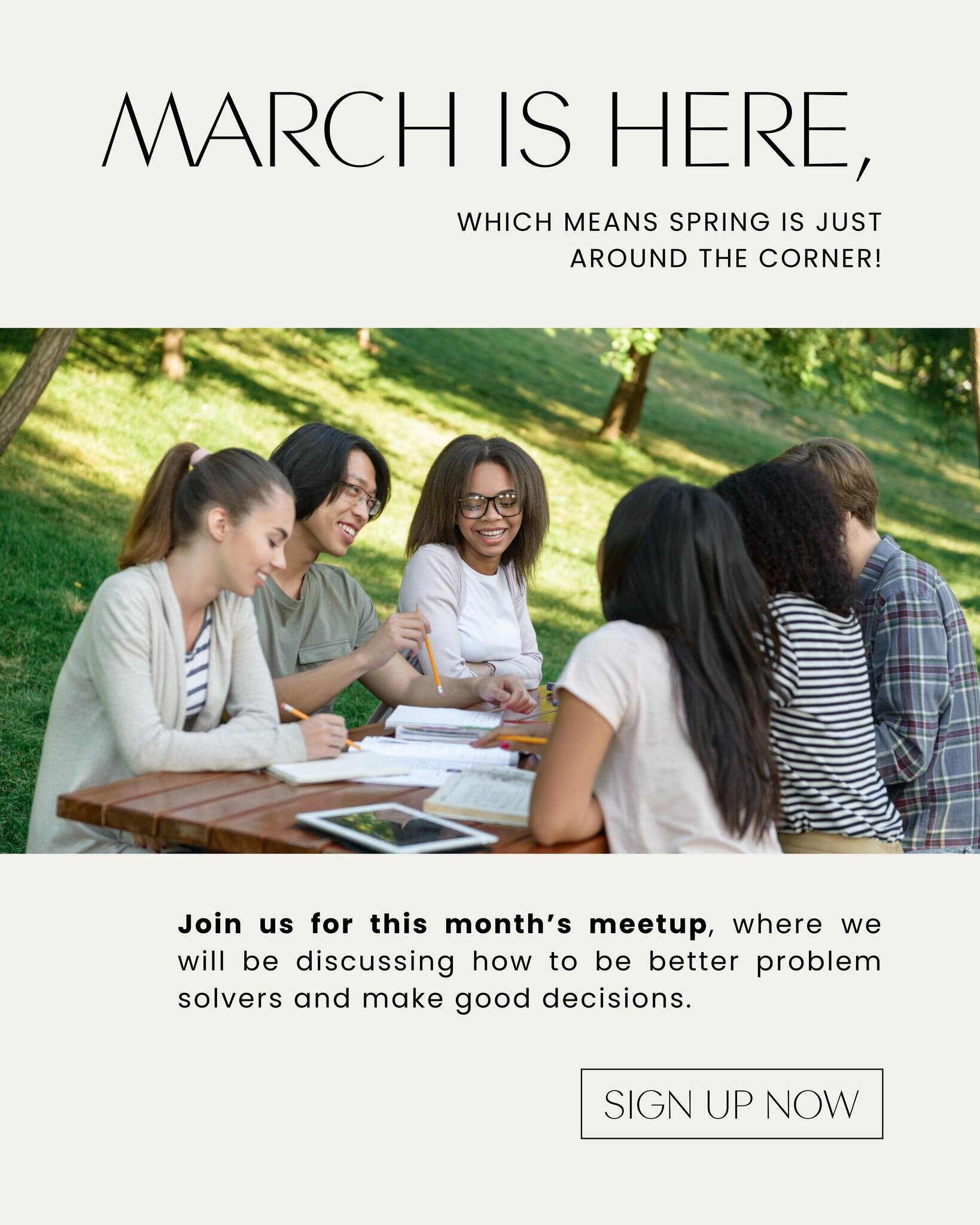 📢 Save the Date for our March Sunday Monthly Meetup! 🌟

Hey everyone! 🎉 Get ready for an exciting March Sunday Monthly Meetup where we'll dive into the world of problem-solving and making good decisions! Join us on March 31st for an enriching sess