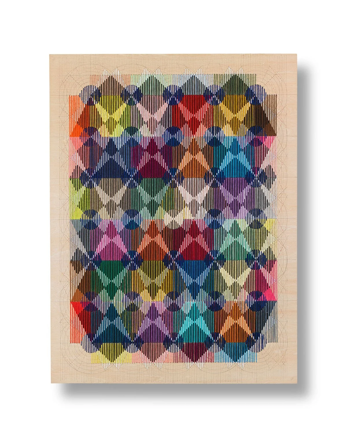 Threads No27 , 2025 Pencil, colored pencil, thread on wood 24 x 18 inches