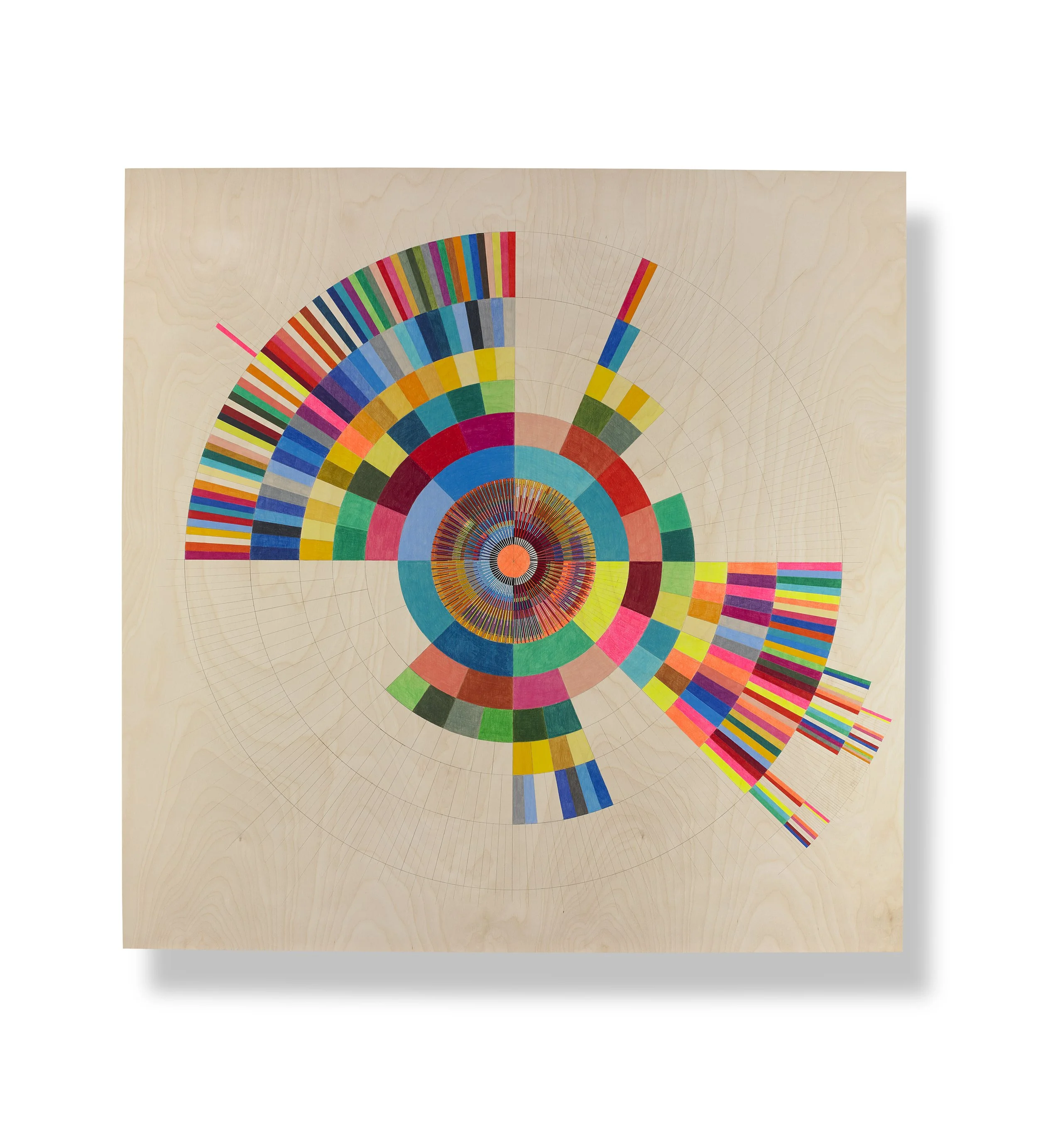 Circle Round No8 , 2025 Pencil, colored-pencil, thread on wood 48 x 48 inches
