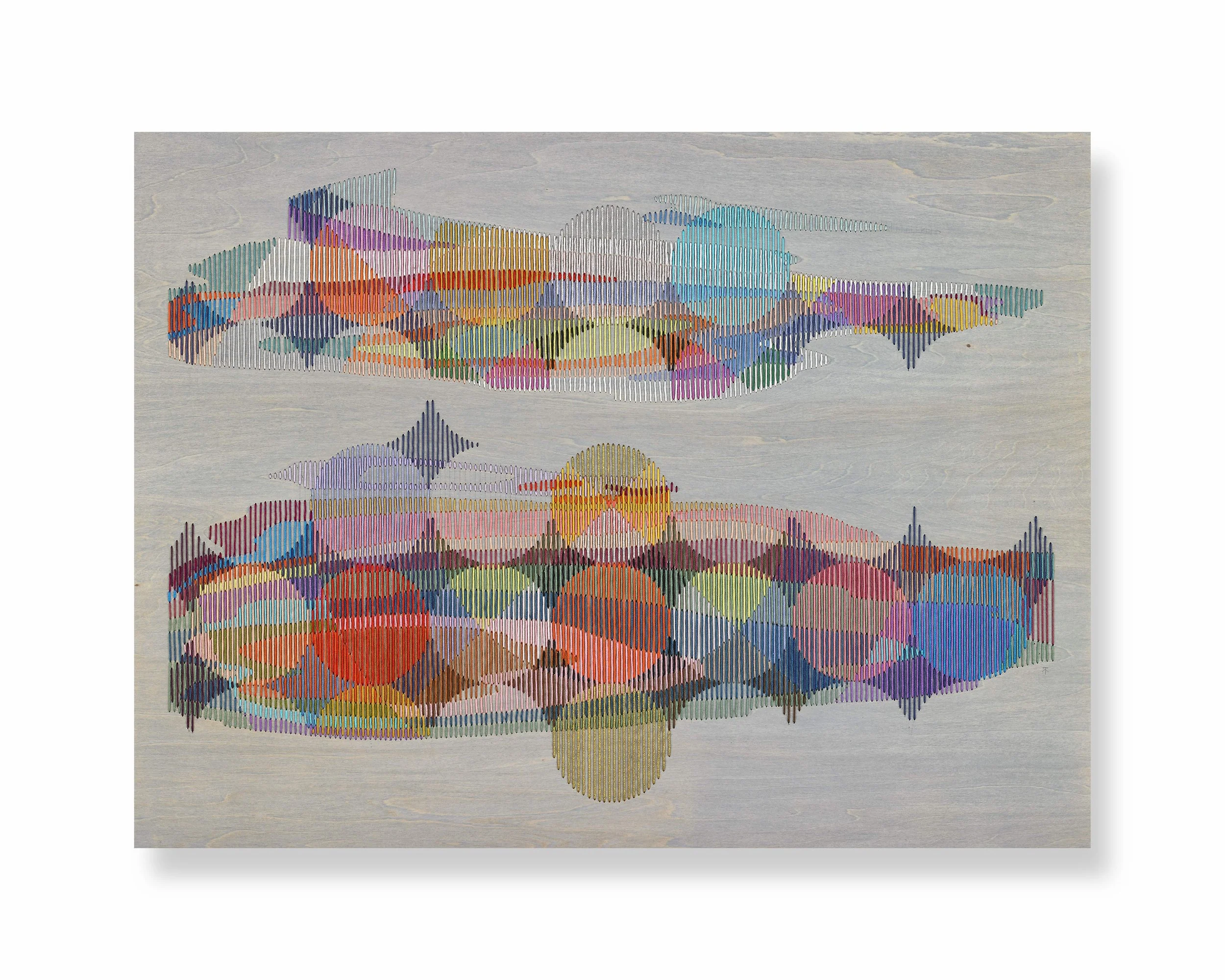   Ingrain No13 , 2026 Pencil, rubio stain, thread on wood 18 x 24 inches 