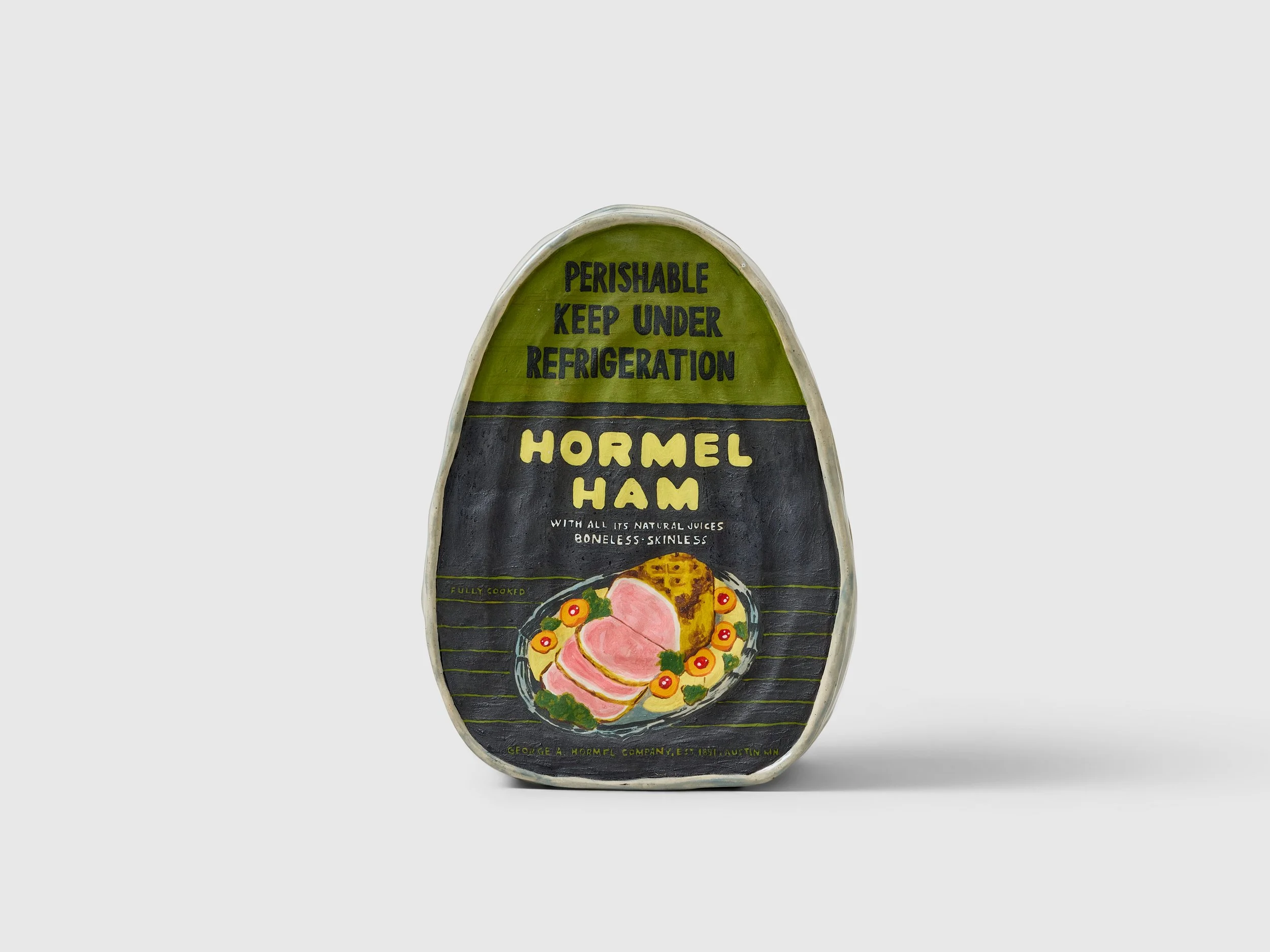  Stephanie H. Shih (American, born 1986)   Hormel Ham , 2025 Signed Hand-built stoneware with underglaze and glaze 9 x 6.5 x 4.5 inches 