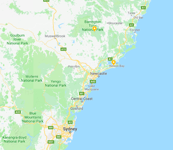 Map of Hunter Valley, Australia and Anna Bay, Australia