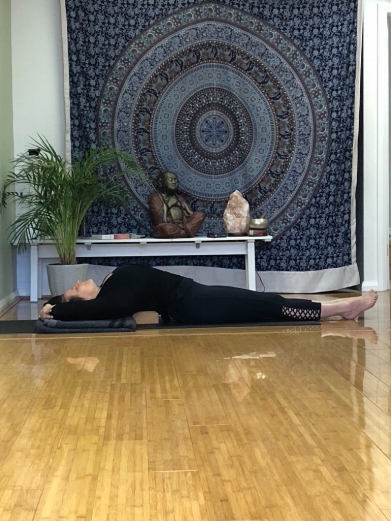 Supported Chest Opener Lie over a block placed horizontally directly below your shoulder blades, supporting your head on a folded blanket. Reach your arms overhead holding onto opposite elbows. Hold for 2-3 minutes.
