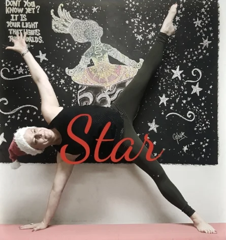 Starting in side plank inhale and raise your top arm and leg, stretching through all five points of the body. Hold for 5-10 breaths and then repeat on the other side.