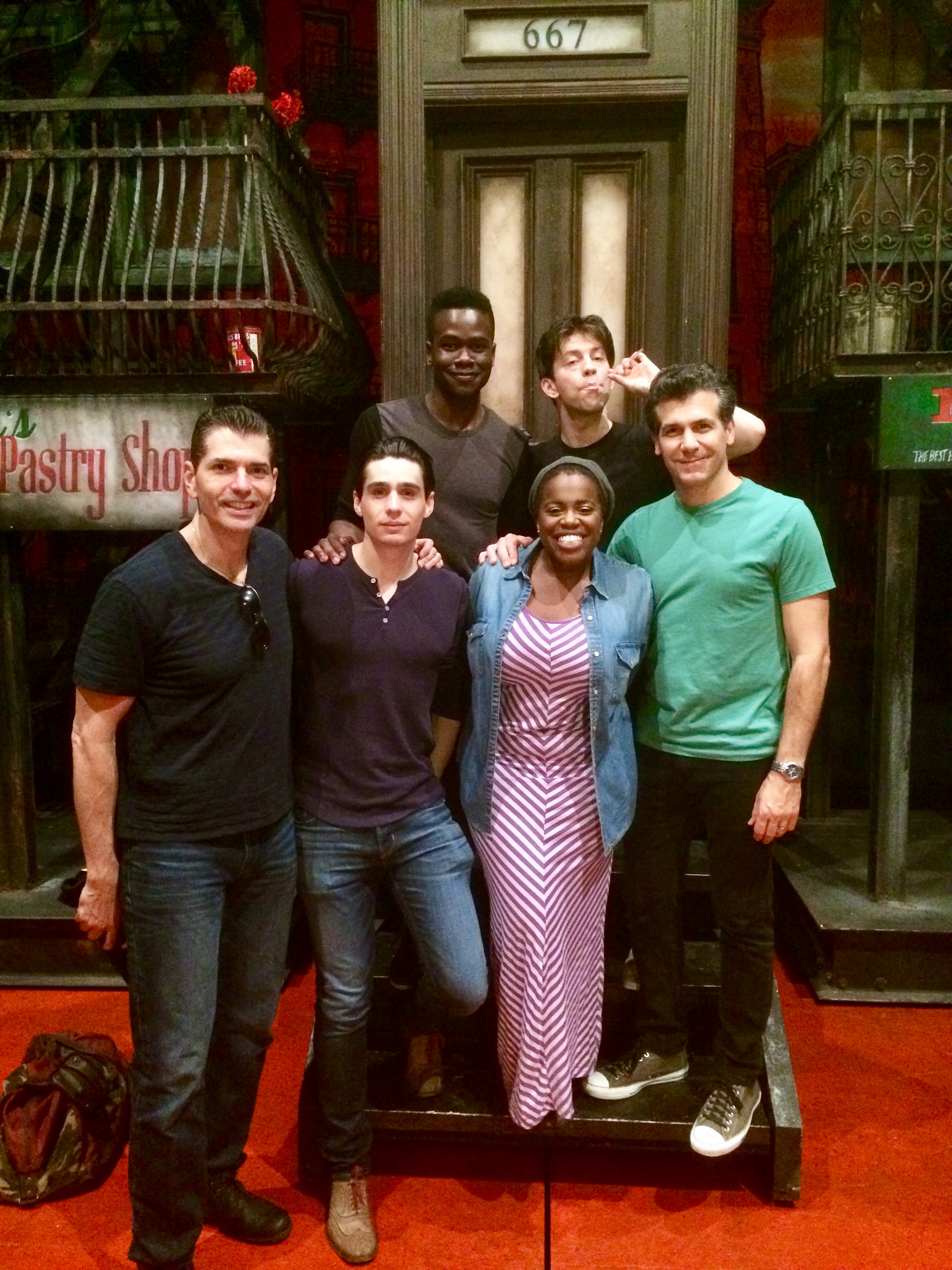  (L to R) Students  Joe Barbara ,  Bobby Conte Thornton ,  Bradley Gibson ,  Janelle McDermoth ,  Keith White , and  Joey Sorge  onstage at Broadway's A BRONX TALE 