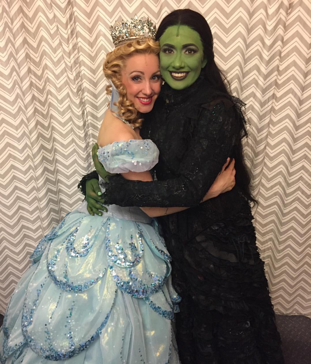  Students  Libby Servais  (Glinda) and  Mariand Torres  (Elphaba) backstage at the Gershwin 