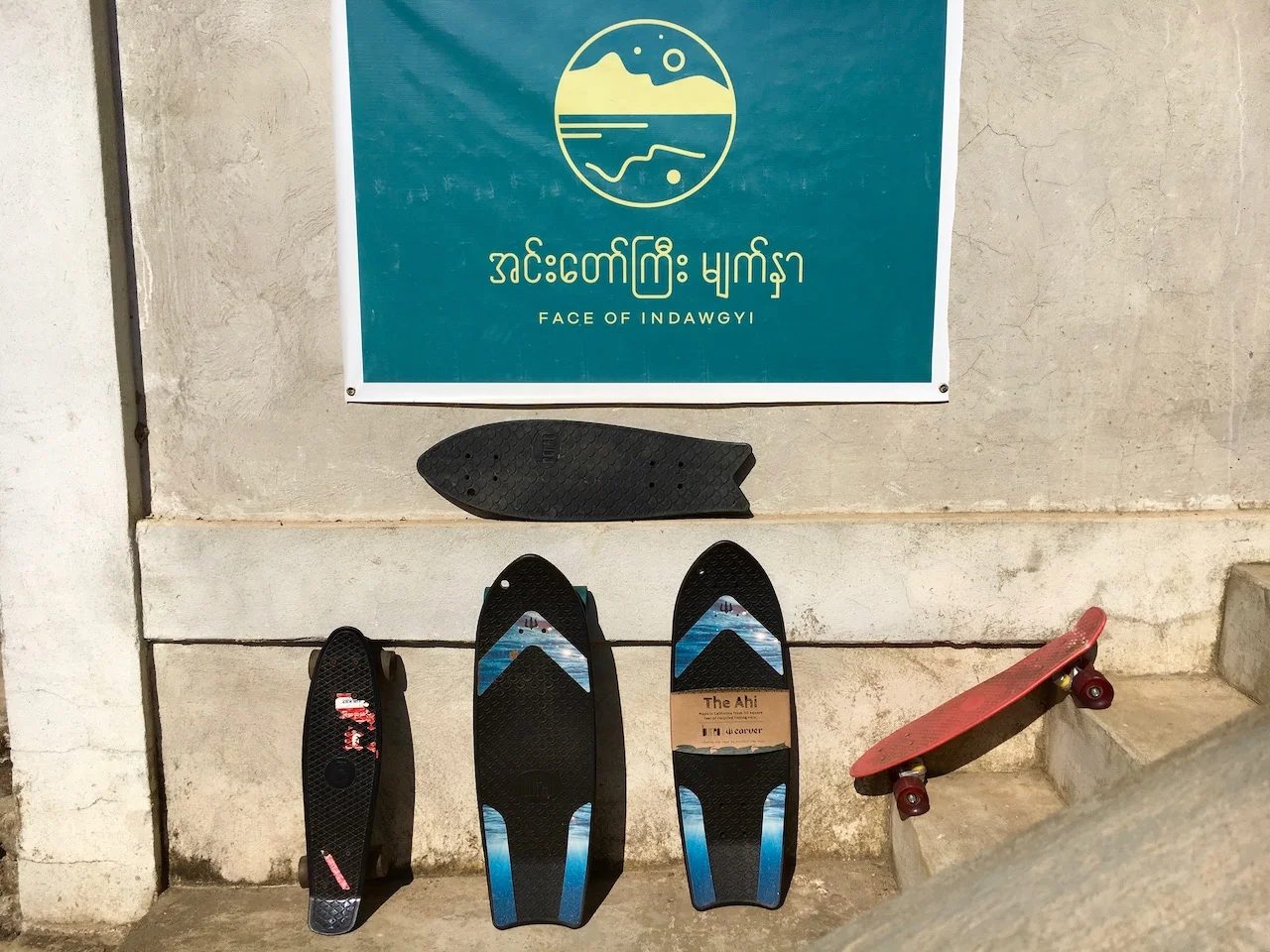 The Indawgyi Fleet. We offer a range of awesome cruiser boards from the Bureo “Ahi” and “Minnow” to smaller Penny boards.