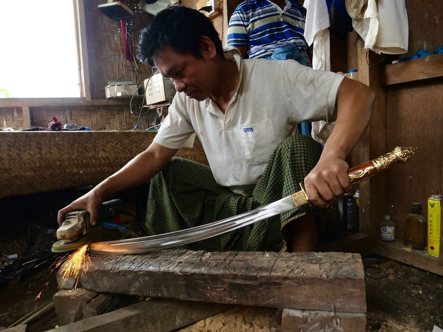 Now a brand new sword, each part of it has been recycled from old objects.
