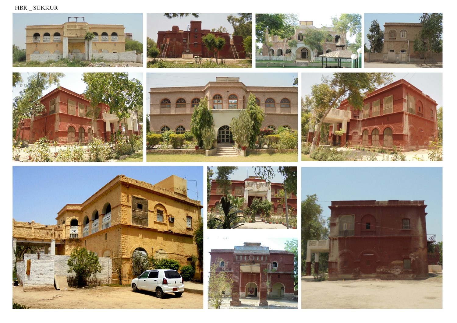  The Sukkur Irrigation Colony is laid out on a grid plan which consisted of 52 bungalows and promenade out of which only 17 are left standing. The occupants of the bungalows are either government or privately owned. These 600-1000 square foot bungalo