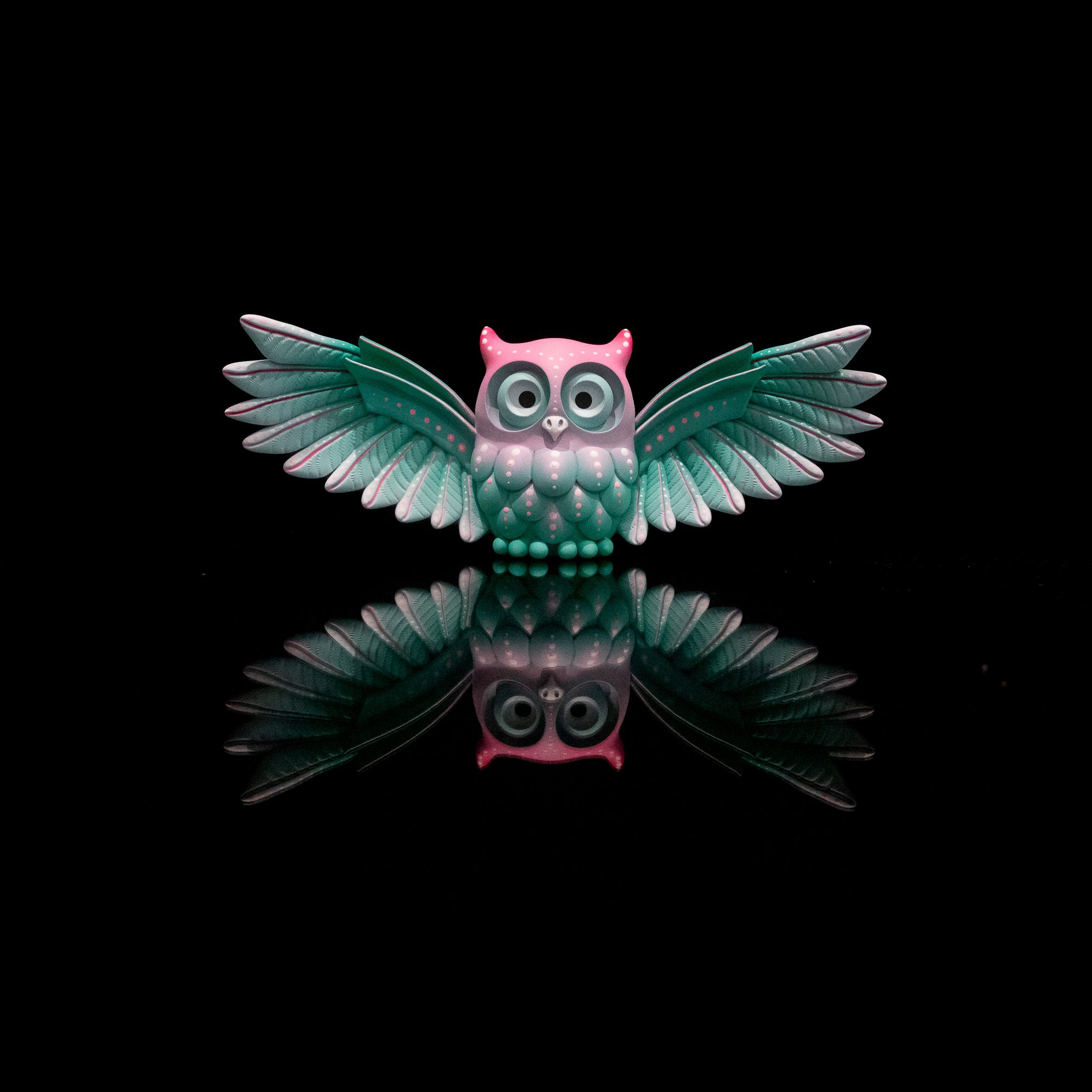 Large Teal Pink Wings Owl