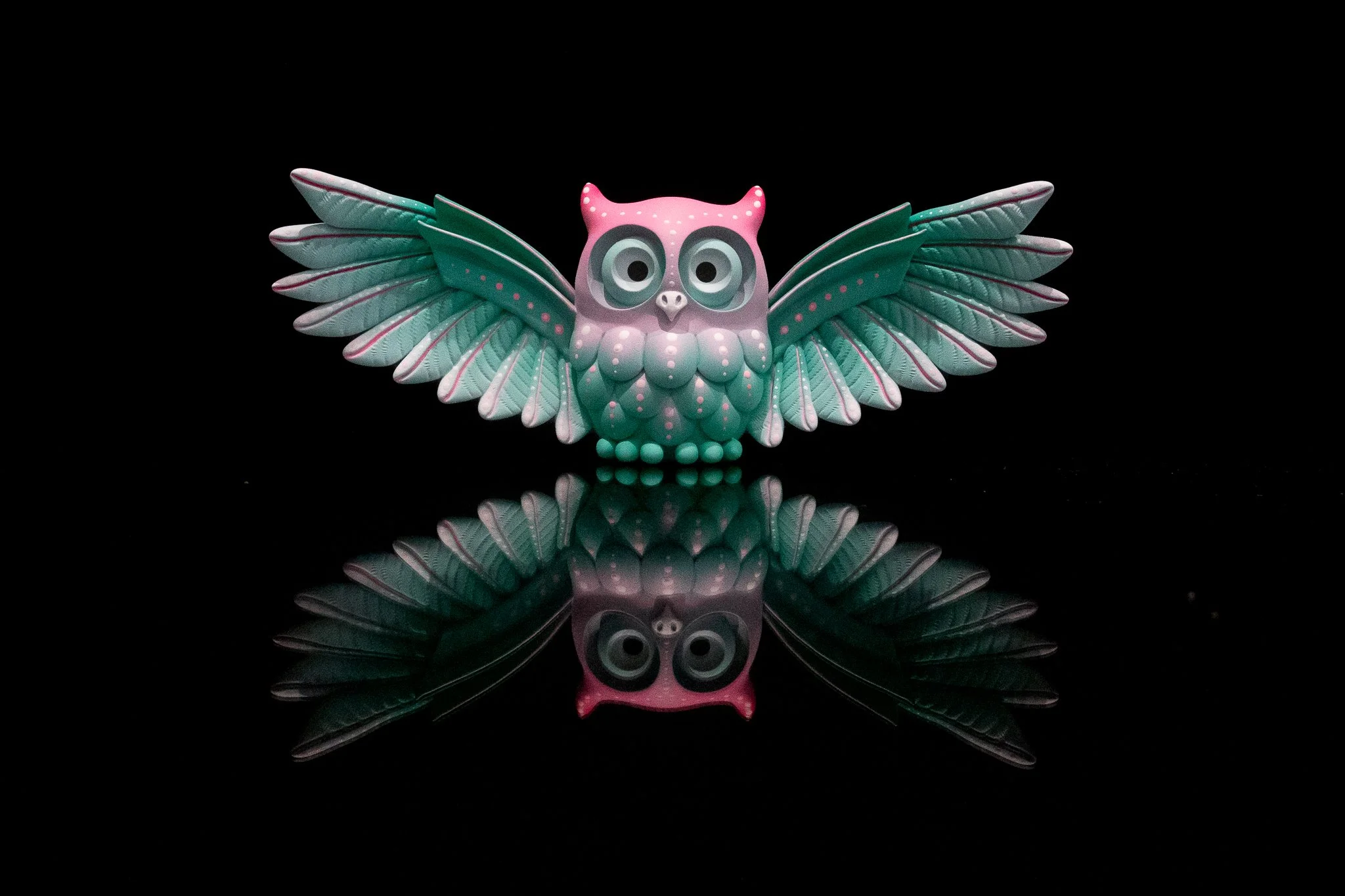 Large Teal Pink Wings Owl