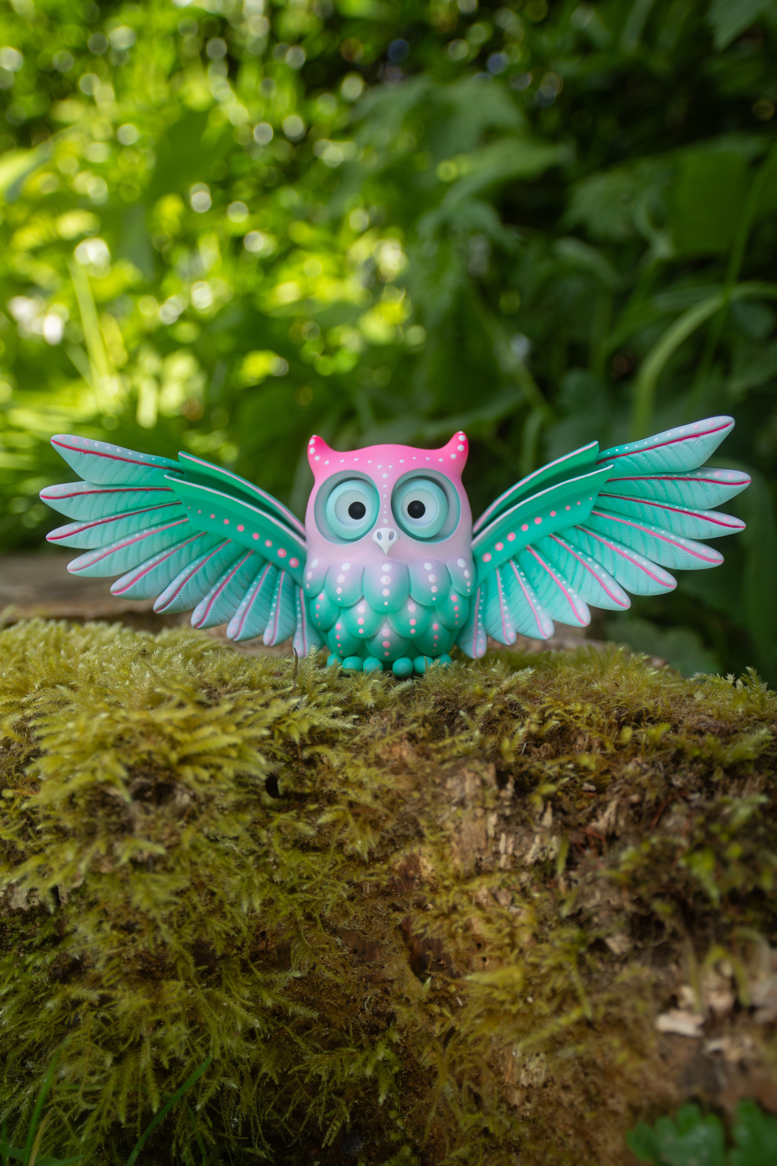Large Teal Pink Wings Owl