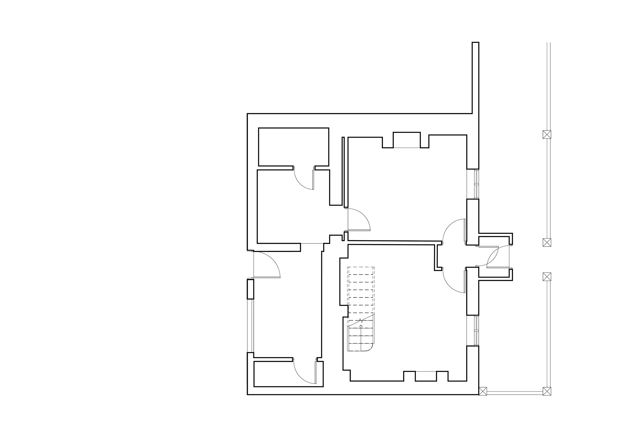 GROUND FLOOR PLAN EXISTING - TWIN HOUSE - BROOMFLEET ARCHITECTS - SAMUEL KENDALL ASSOCIATES