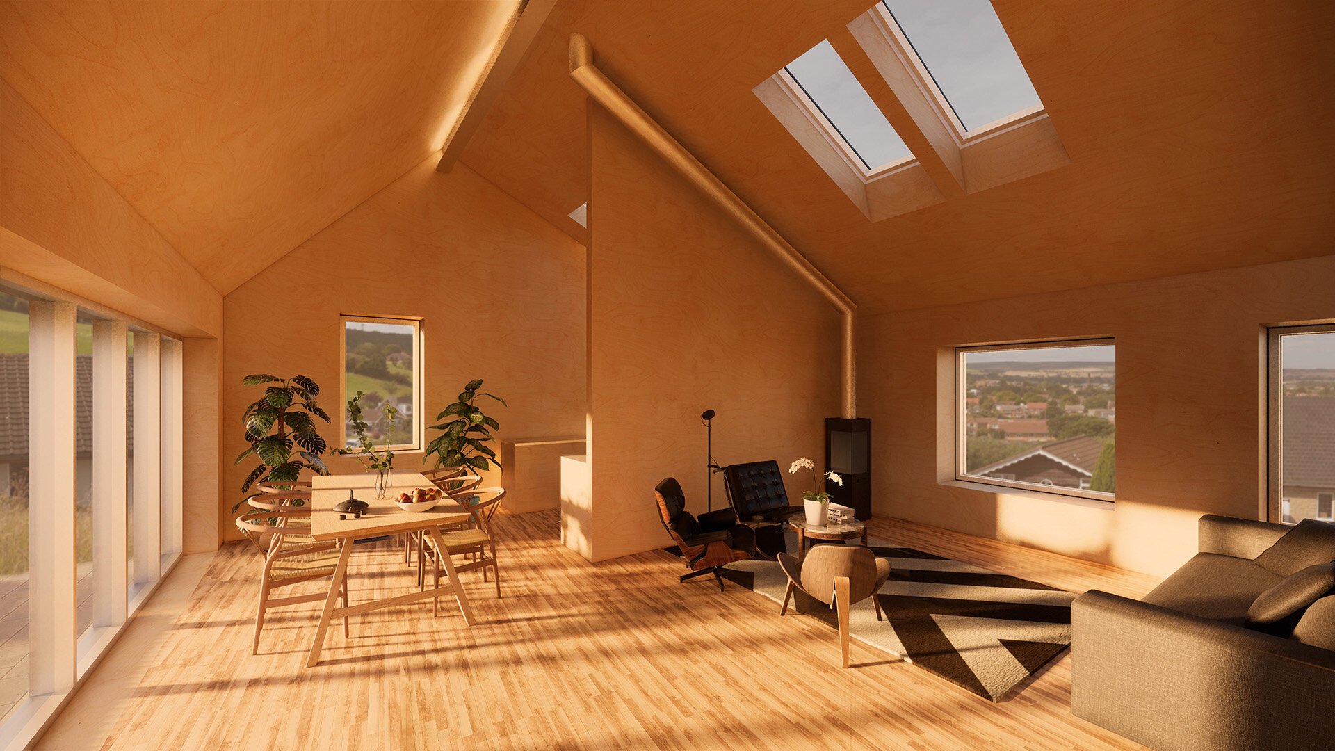 Timber Living Area - Scarborough Passive House - Samuel Kendall Associates